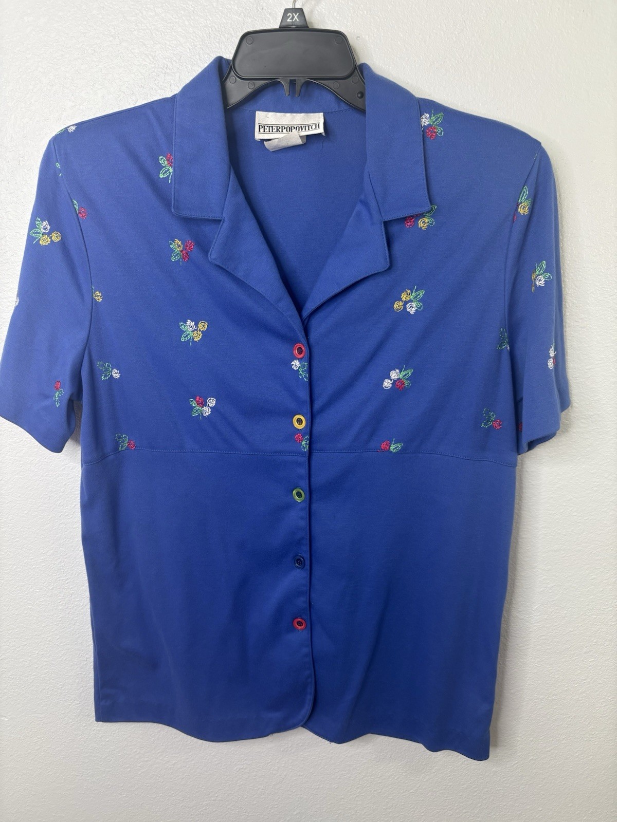 Vintage Peter Popovitch Large Blouse with Embroidered Flowers