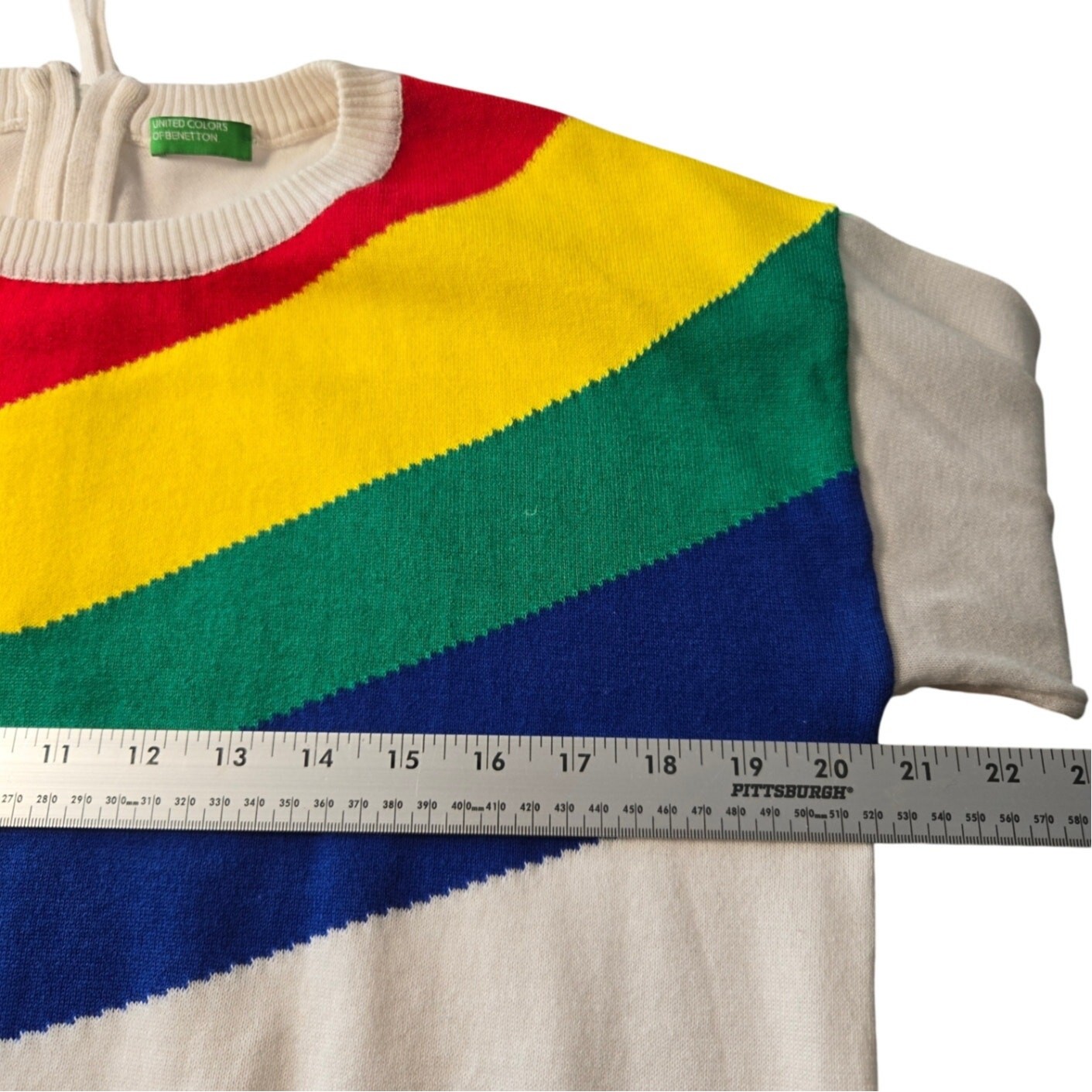 Rare Vintage Benetton Colorblock Rainbow Asymmetric Sweater Rear Zipper Size M