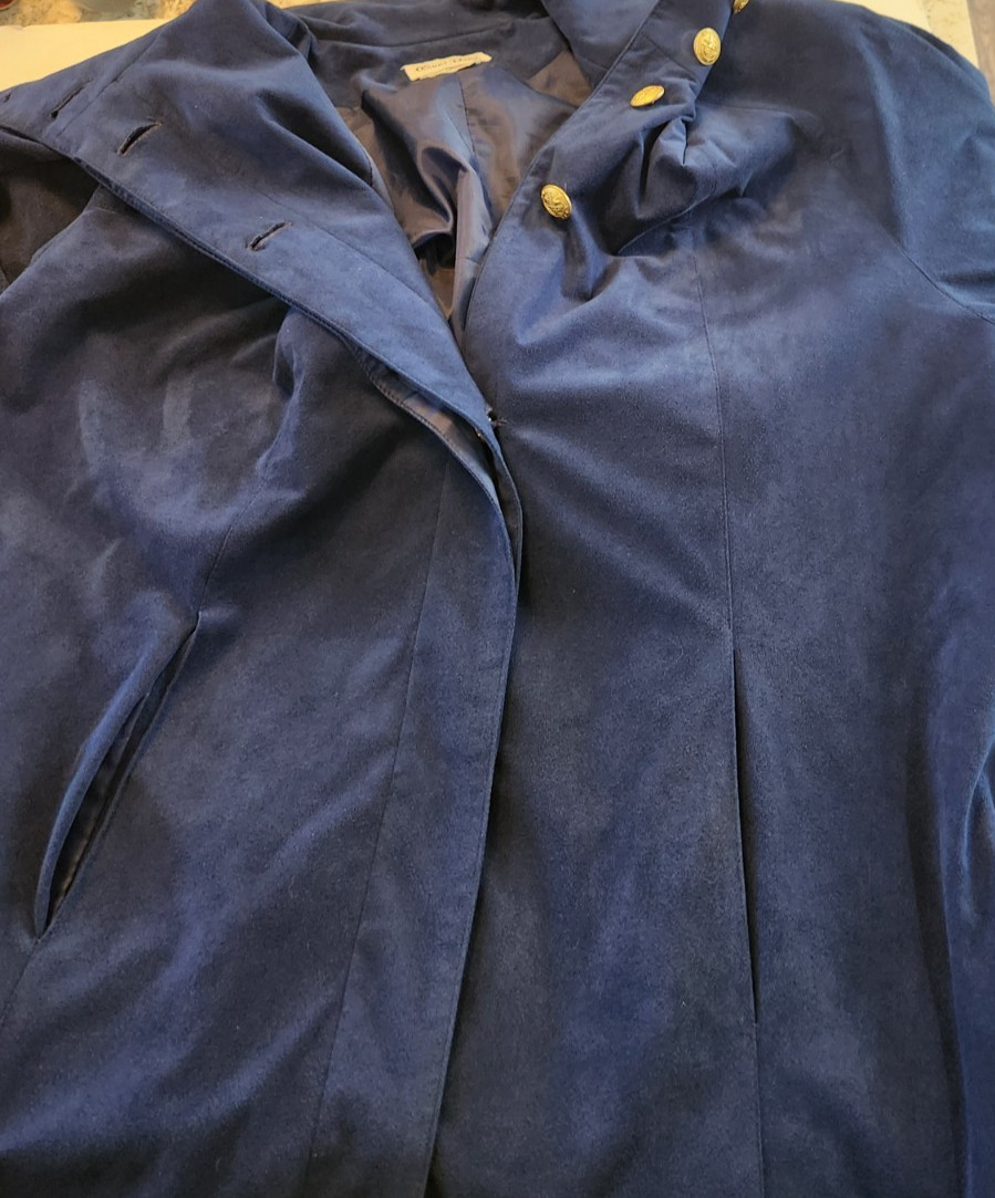 Vtg Count Romi Ltd Ultra Suede Long Blue Trench Coat Women&rsquo;s 52&Prime; bust (8 sz tag)