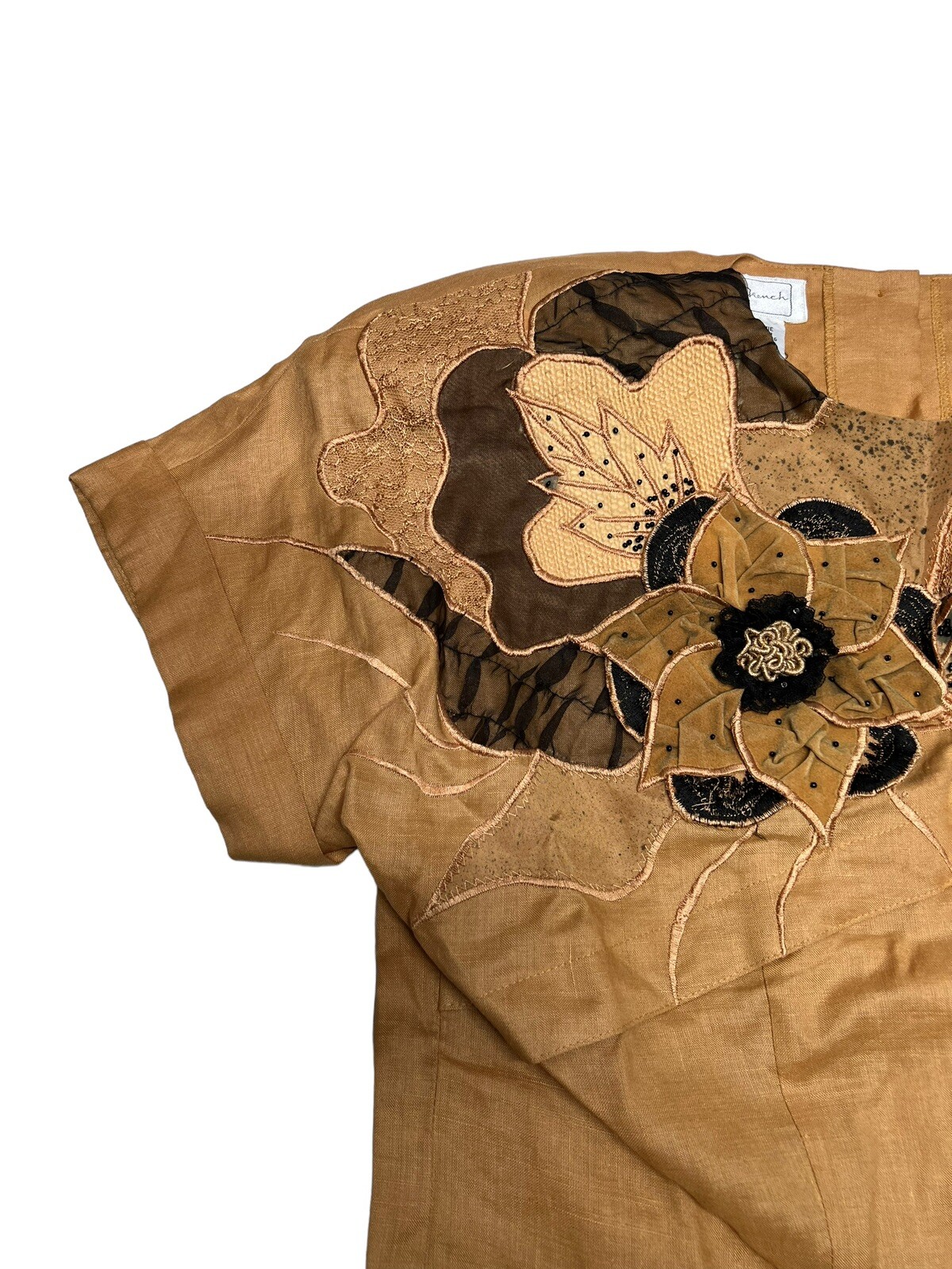 Vtg NOS Anne French Artsy Art to Wear Embellished 100% Ramie Blouse SZ 10 Wheat
