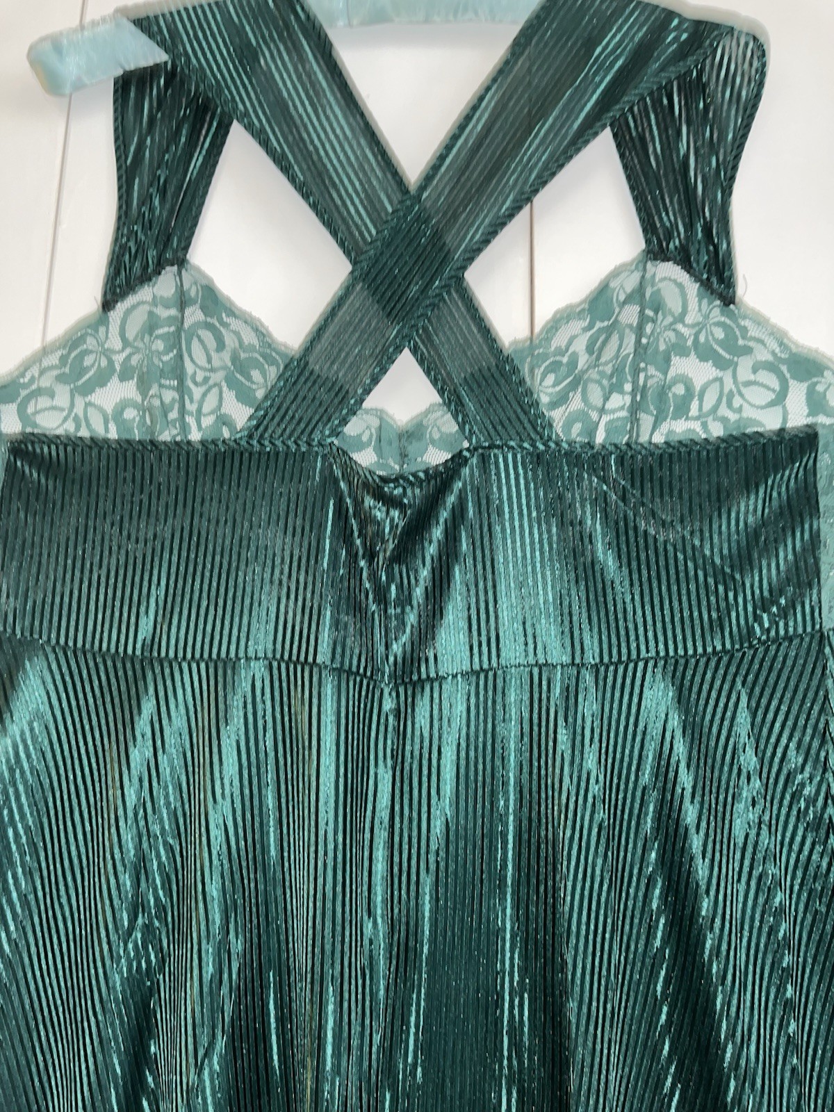 VTG Plus Size 2X Petra Fashions Emerald Green Nightgown CrissCross Back Illusion