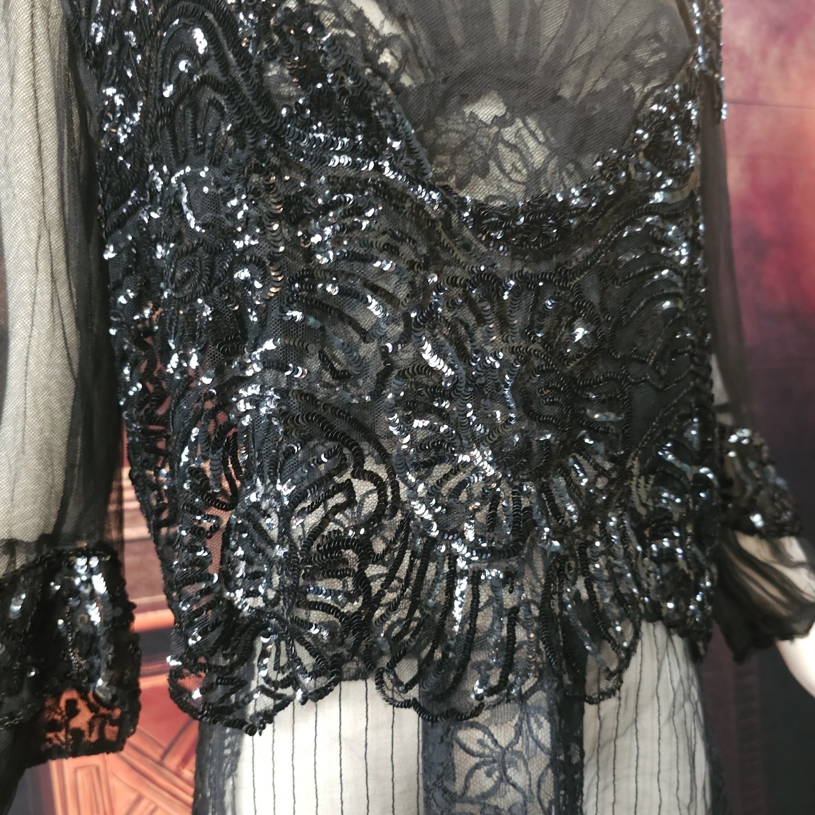 Unbelievable Rare Chiffon Fully Sequined Edwardian 1910s 20s Blouse Top Antique