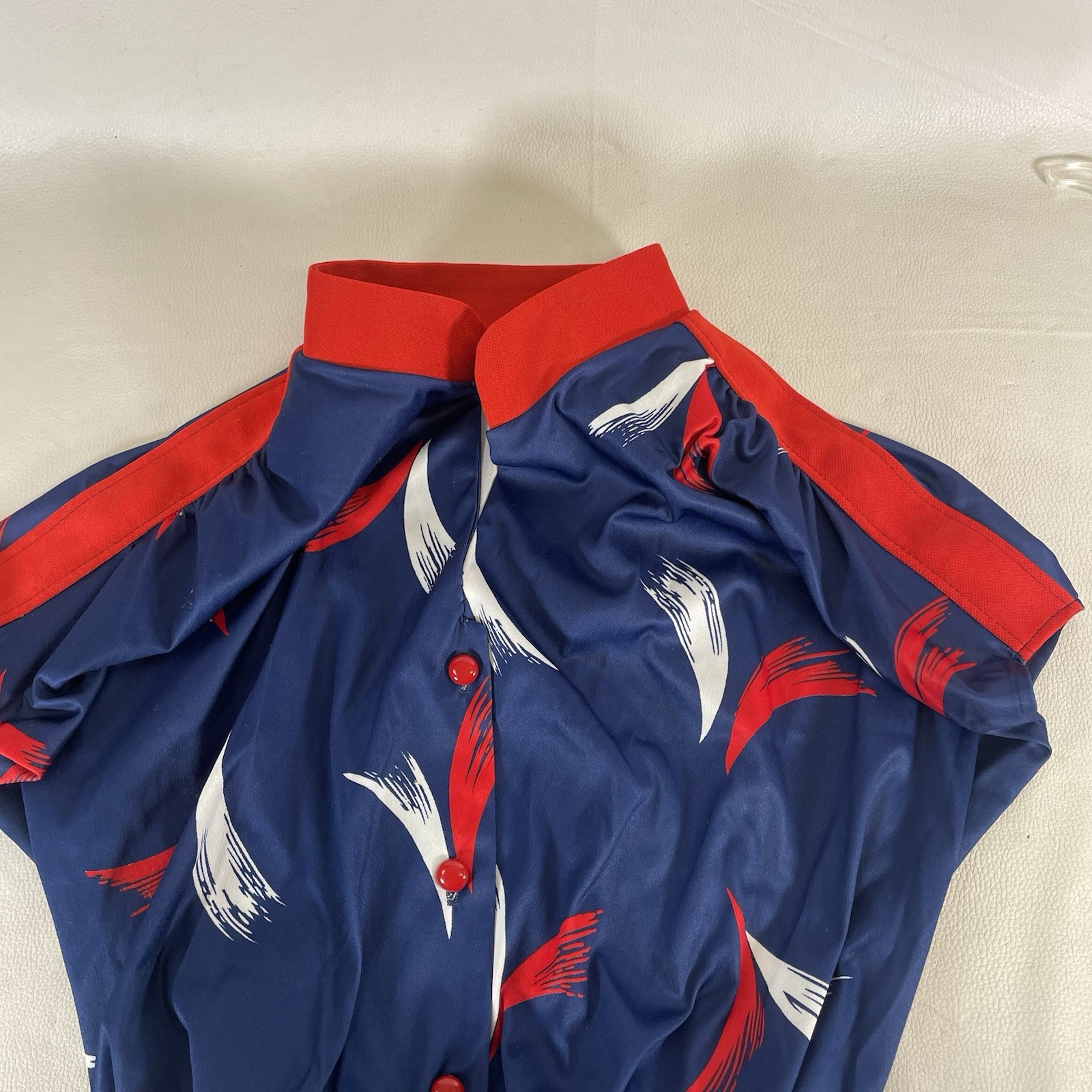 Vintage Poly Red White & Blue Cinch (Uniform?) Dress W/Sash Sz L(?)