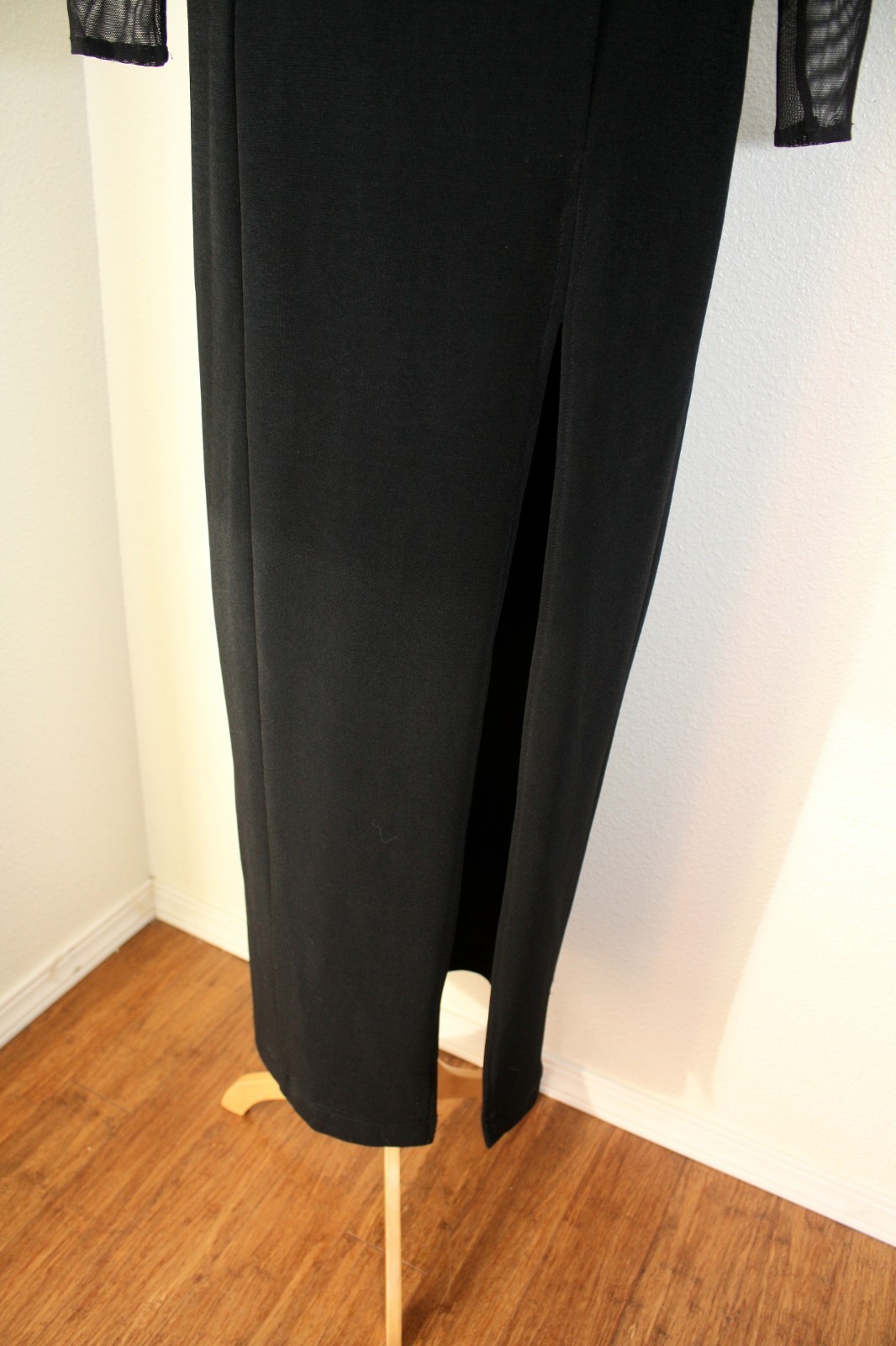 Goth VTG Y2K TADASHI For CACHE Maxi Dress S Black Knit Mesh Rhinestones Fairy *