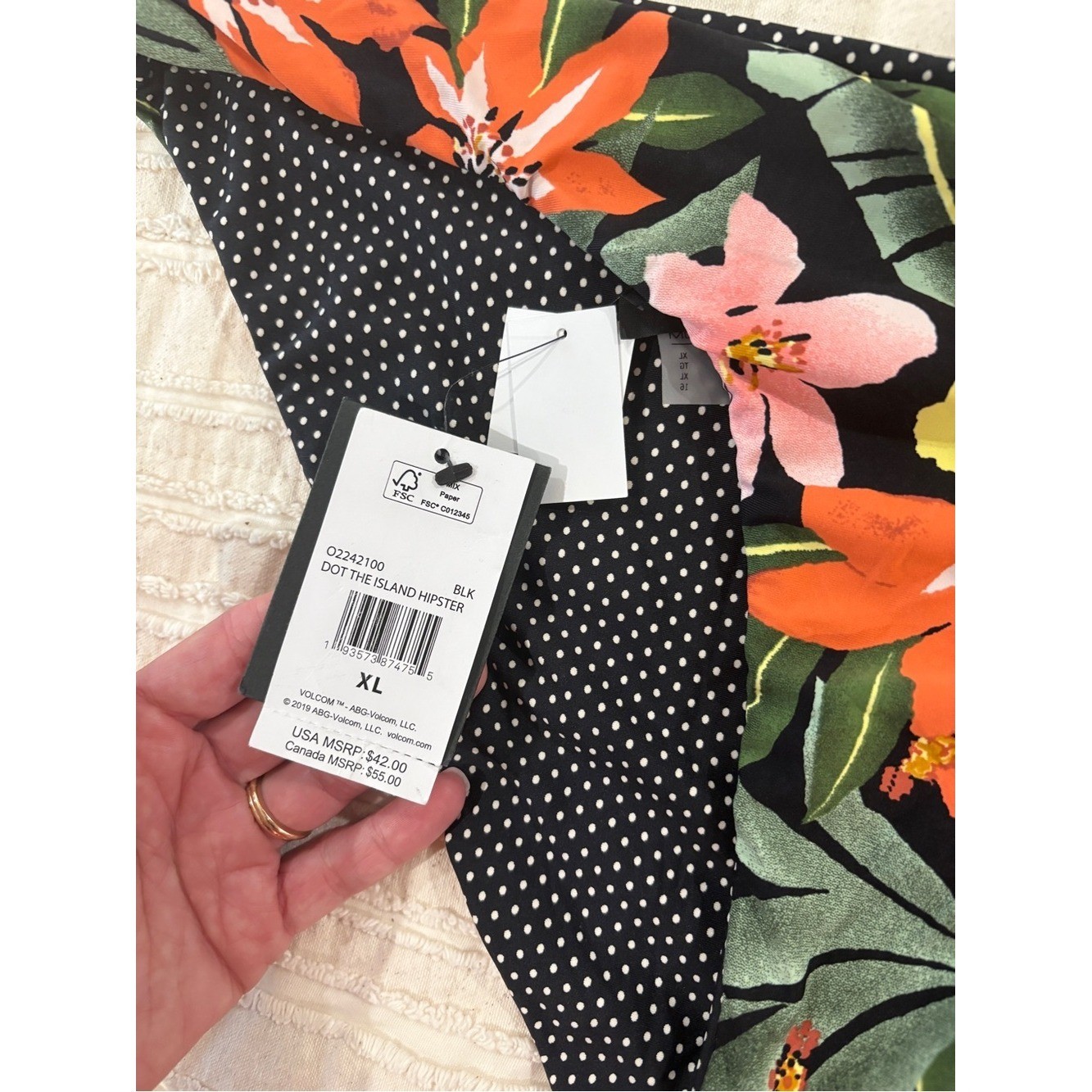 NWT Volcom Reversible Floral & Polka Dot Bikini Bottoms – Black/Multicolor