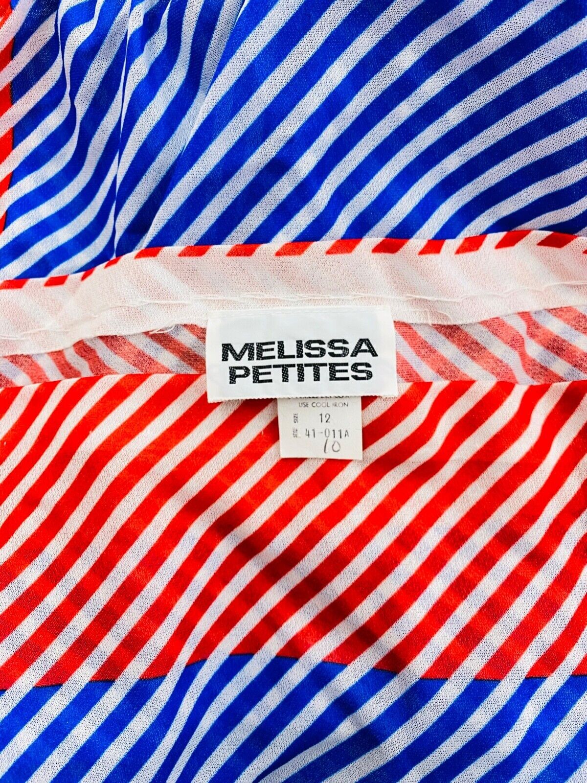 Vintage 1970s red white blue dress, 1940s style stripes deadstock NWOT S M