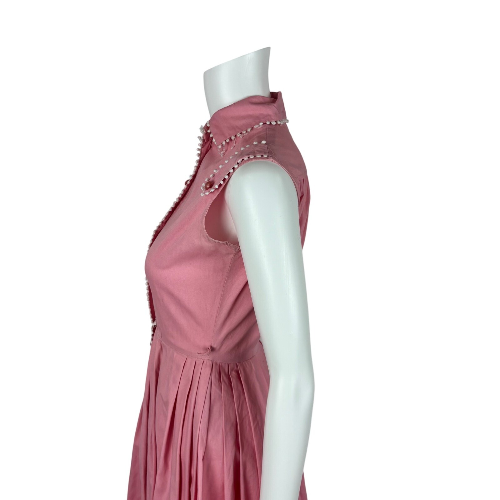Vintage 50s Pink Shirtdress Women&rsquo;s Size XXS Cotton Scallop Trim Fit & Flare