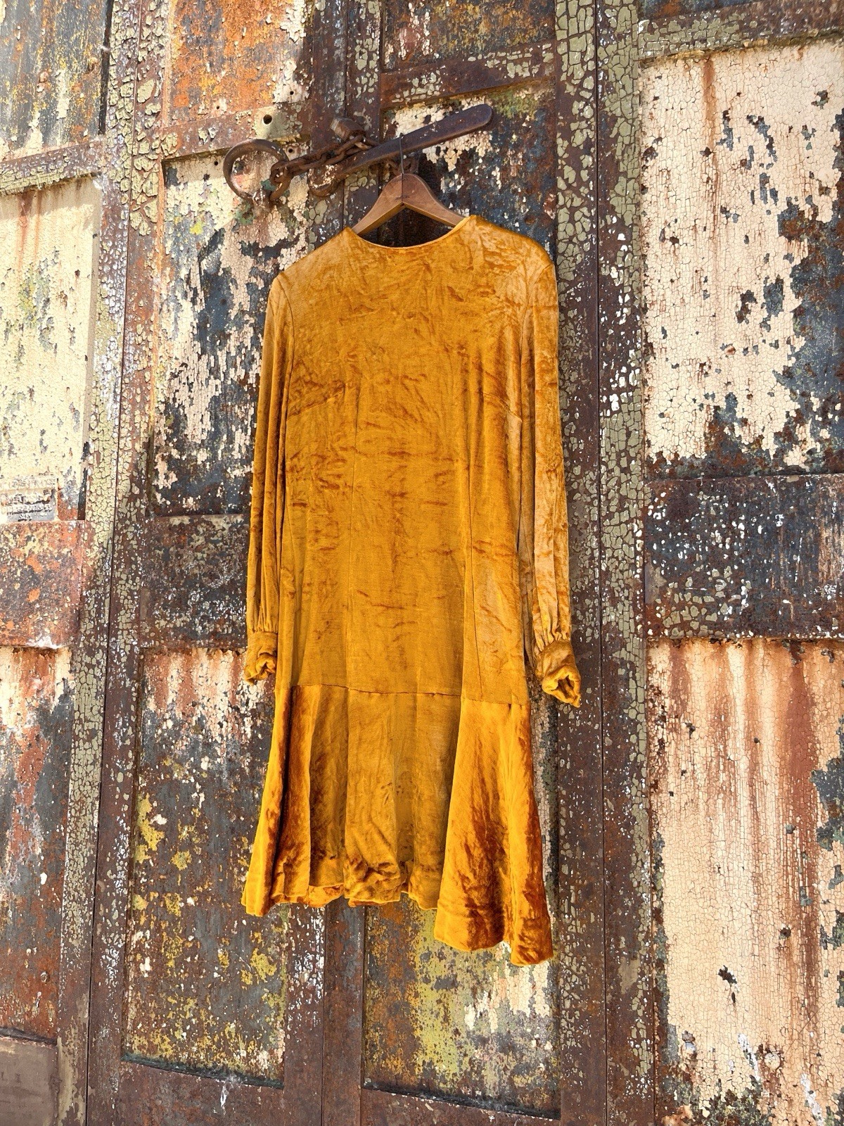 Vintage 60s 70s Mustard Gold Velvet Drop Waist Gatsby Mini Dress S