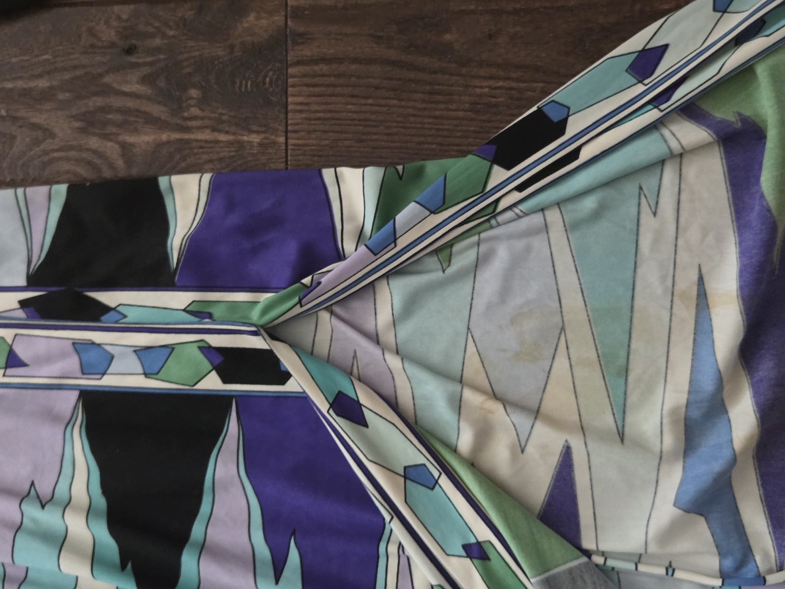 Vintage 70s Mod Maxi Dress Empire Waist Geometric Print Black Long Sleeve Boho