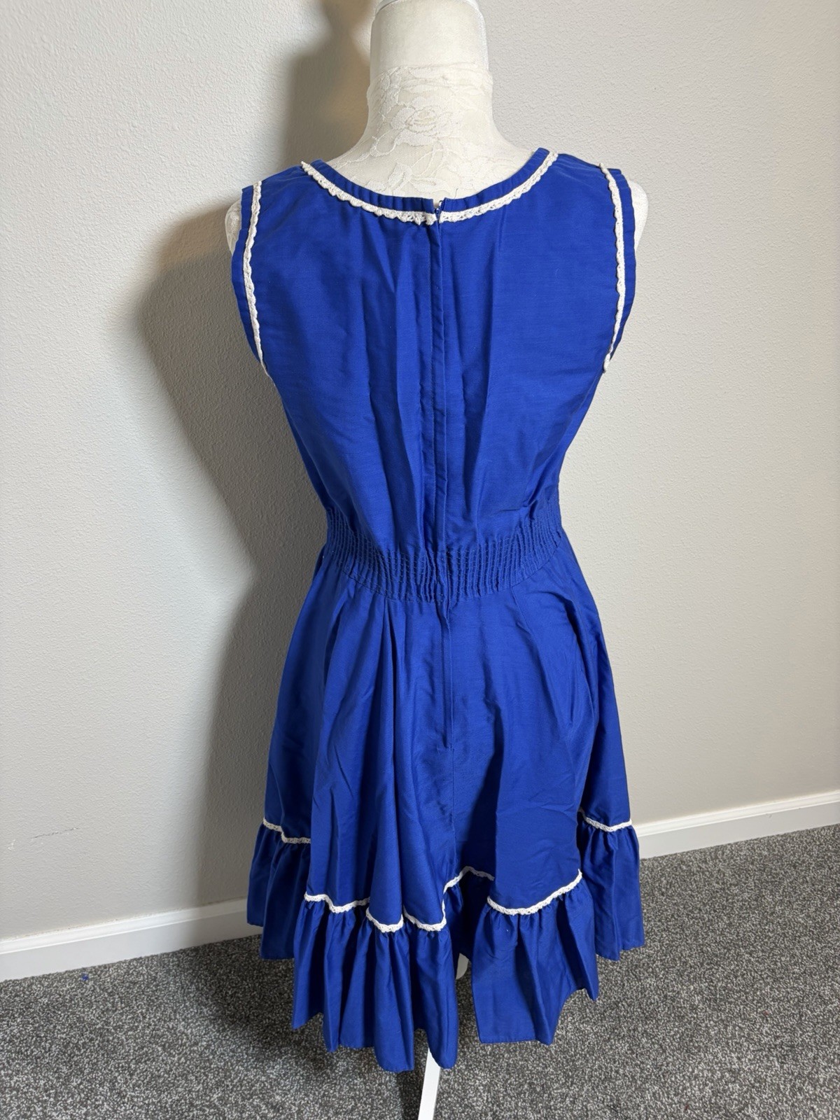 Vtg. 70&rsquo;s Partner Please Square Dancing Dress~14~Blue Lace up Bodice Rockabilly