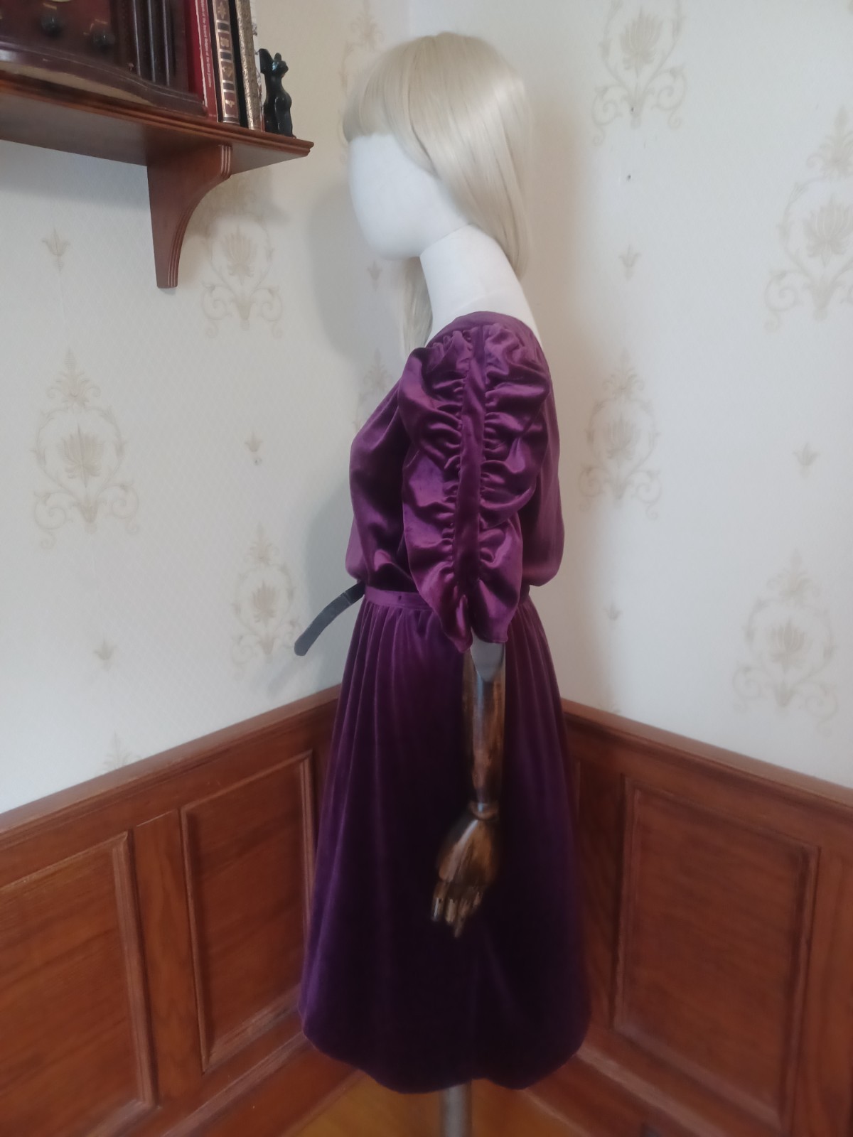 Vintage 1970s J.M. II Purple Velour Witchy Whimsigoth Victorian Revival Dress