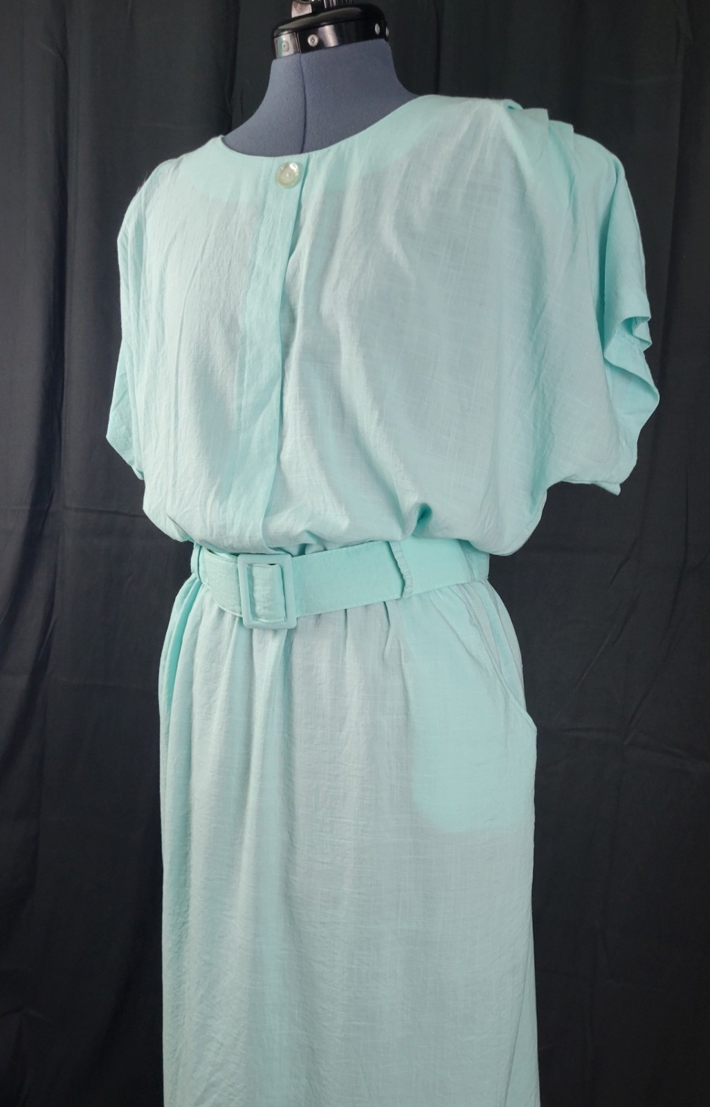 Vintage Stuart Alan Mint Green Blouson Dress w Slim Skirt & Belt Size 18