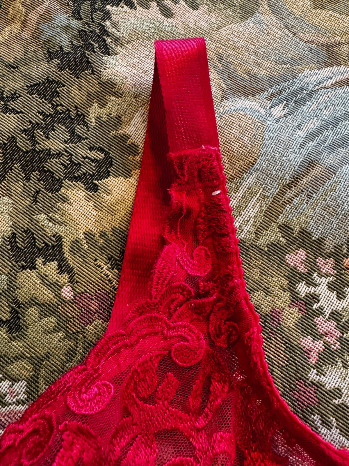 VINTAGE WACOAL 85199 ~ RED ARABESQUE SEMI SHEER FULL FIGURE UNDERWIRE BRA 36DDD