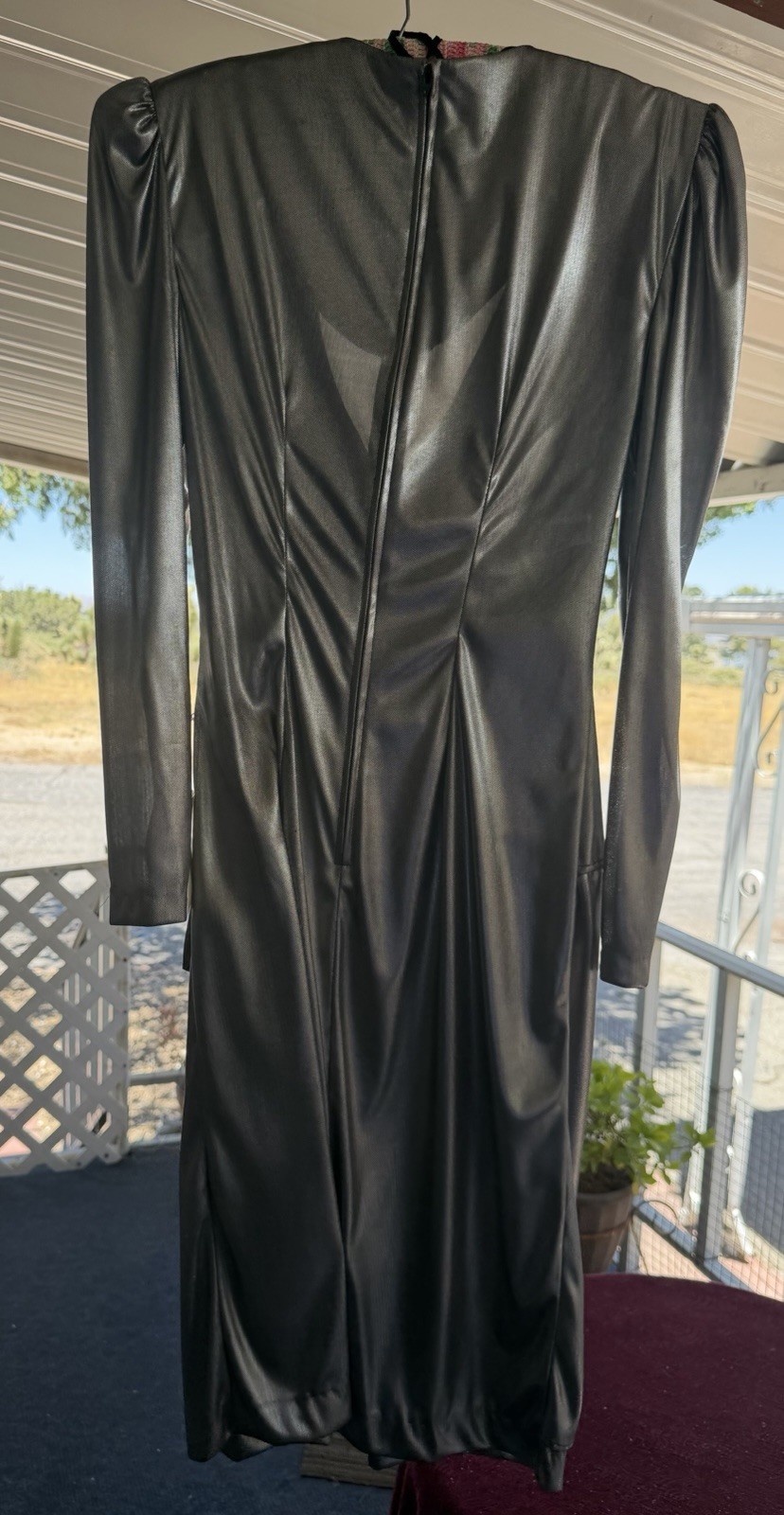 VTG 80s Montgomery Ward Metallic Silver Liquid Dress Puff Shoulder 5/6 NOS