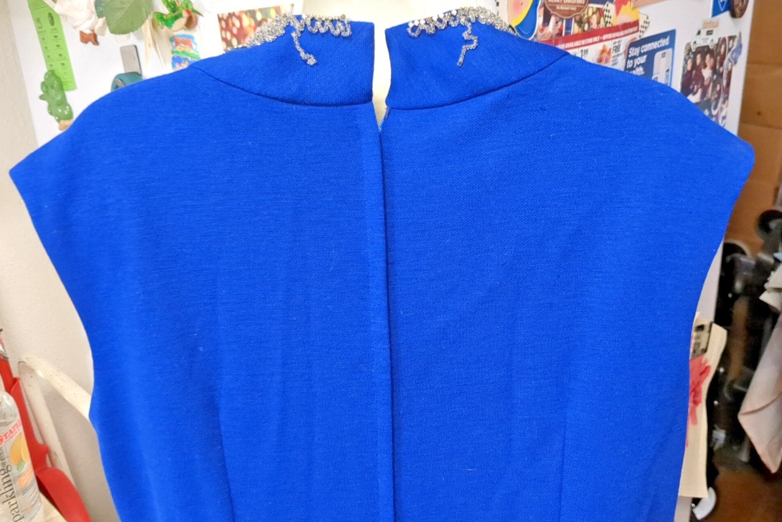 Sydney North designed, Hollywood Glamour, Striking V-neck blue party dress