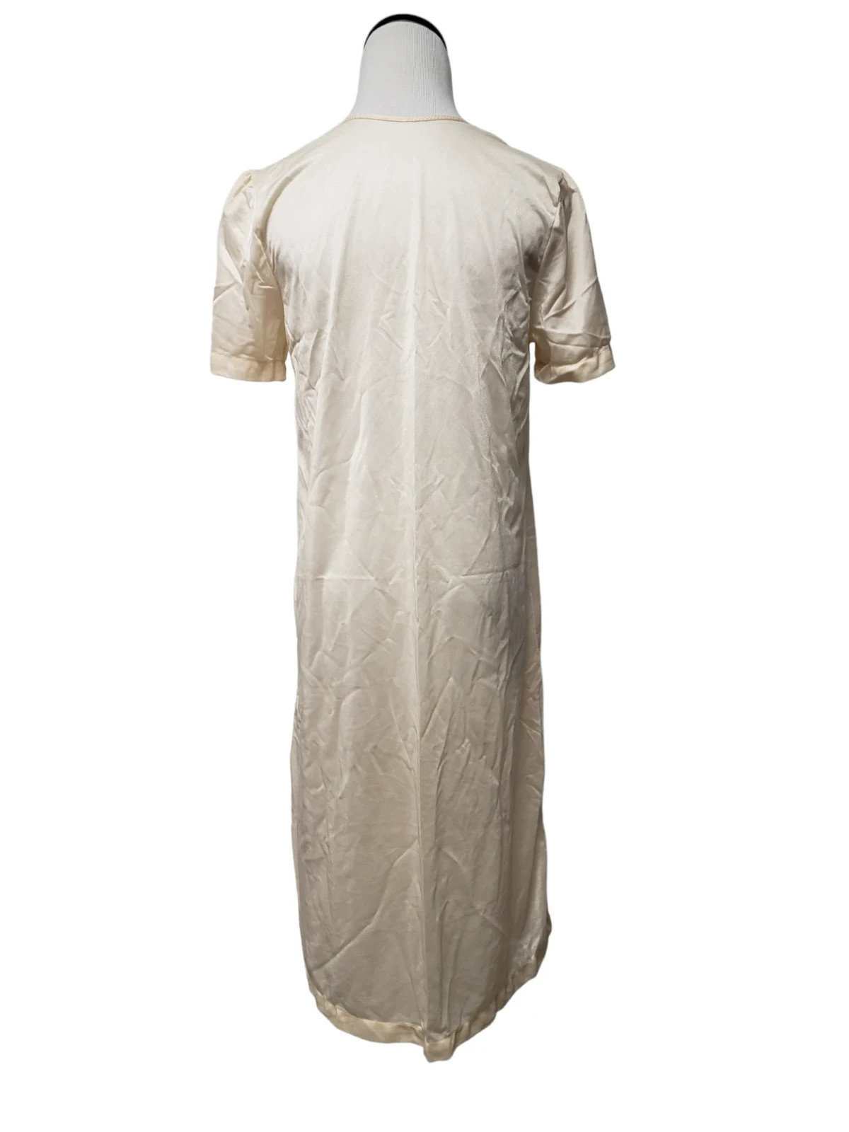 light peach nylon lace trimmed short robe . fits like S to M