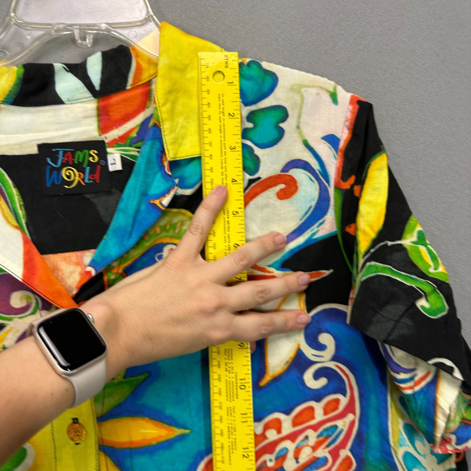 vintage JAMS WORLD MYSTERE PRINT TOP Rayon L Hawaiian button up shirt FLORAL 90s