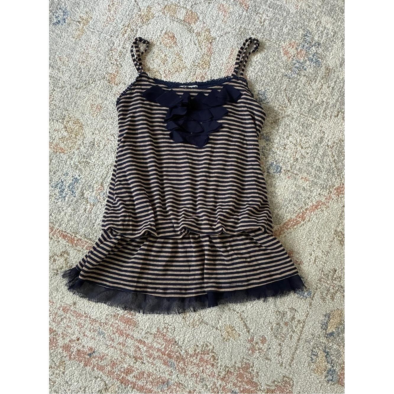 VTG Y2K Mine Bella Swan Striped Ruffle Babydoll Tank Top-Size L