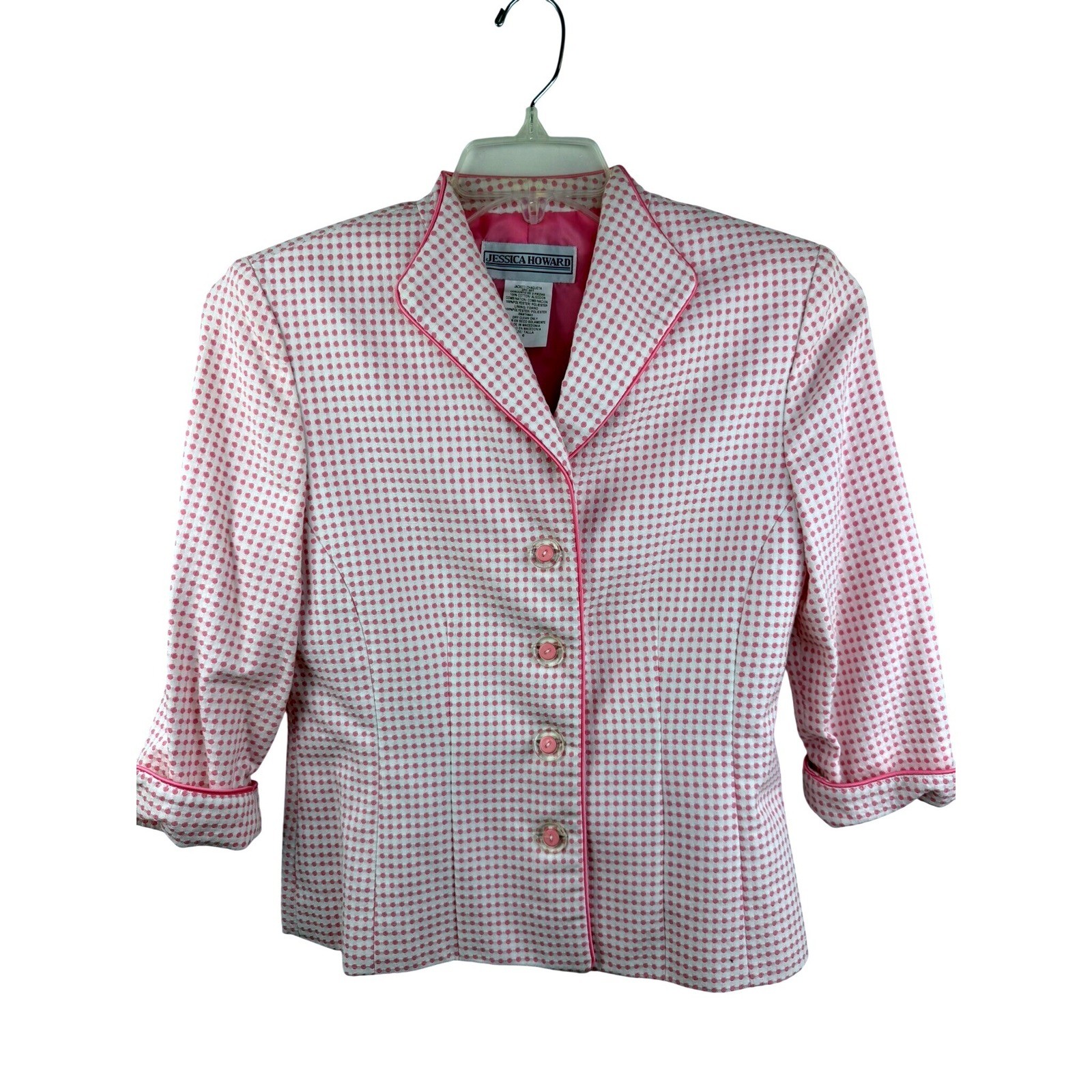 Vintage Jessica Howard Pink White Skirt Suit Set Blazer Pencil Skirt Size 6