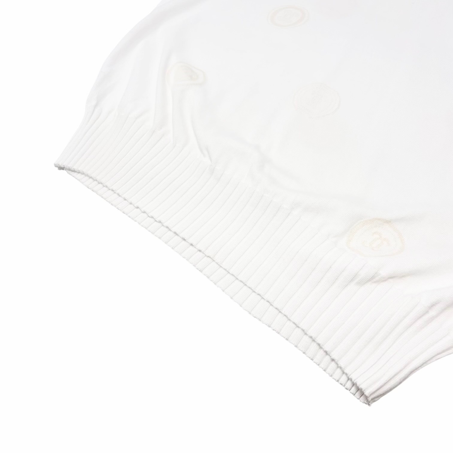 CHANEL Vintage 01P CC Logo Stamp Knit Sweater Top #46 White Pullover 902032