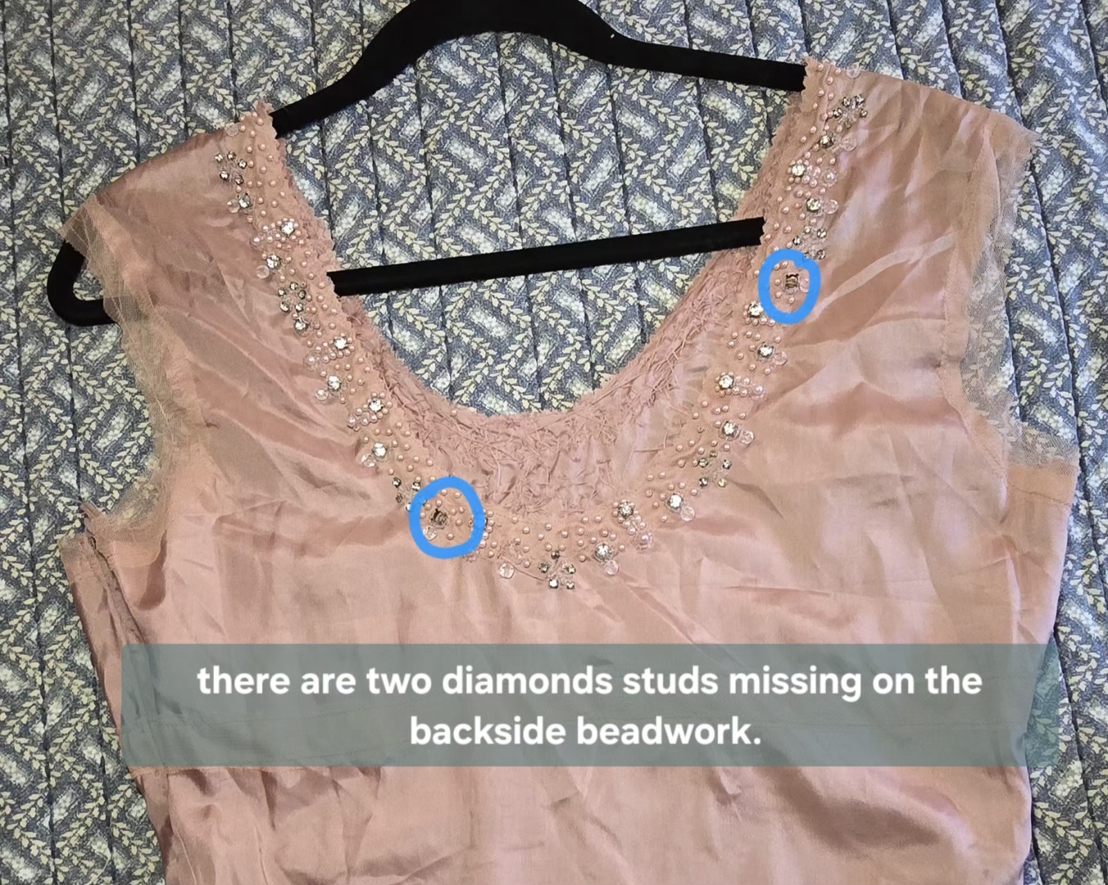 Blush Pink Beaded Sheer Mid-length Vintage Style Dress With Slip Size M