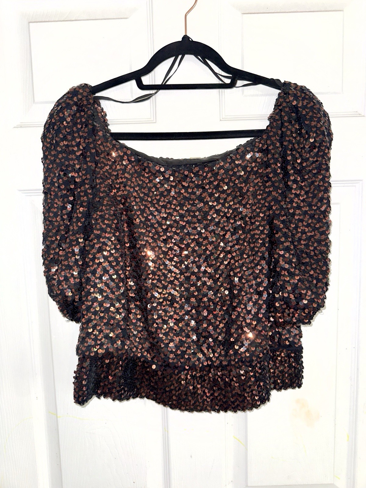 Vintage Partique Women’s Bronze Sequin Elastic Waist Disco Top 10
