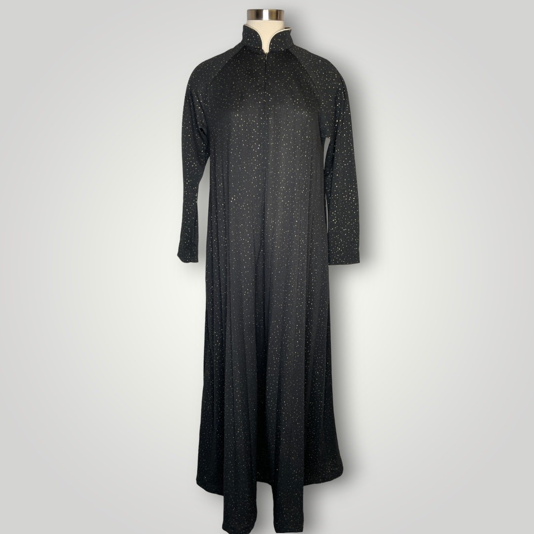 Vintage Gray Rose Black and Gold Speckled House Dress Nightgown Robe Dramatic