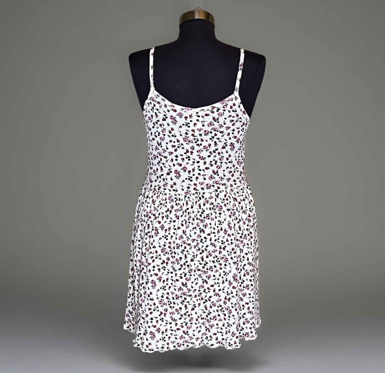Vintage 90s Ditzy Floral Print Ribbed Sundress Mini Dress Cottagecore Grunge M