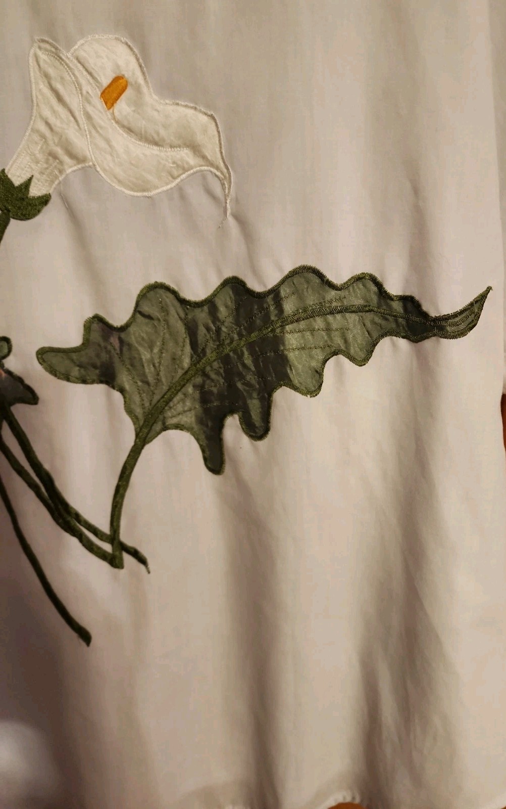 Vtg 80s White Cotton Blouse Short Sleeve Calla Lily Embroidered Shoulder Pads L