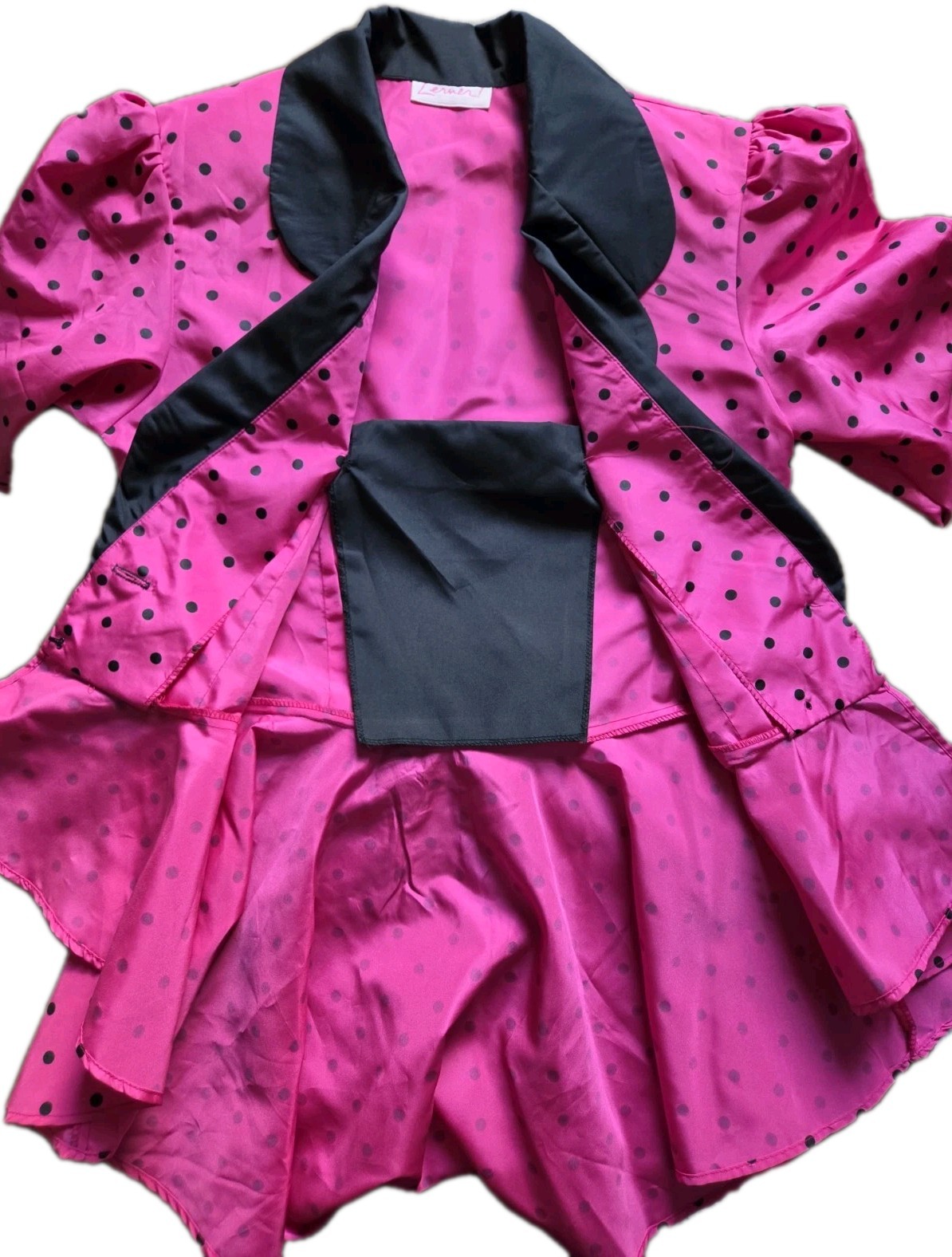 VTG 80s Lerner Hot Pink Polka Dot Peplum Skirt Suit Set Bow Back No Tag Fit Sz 6