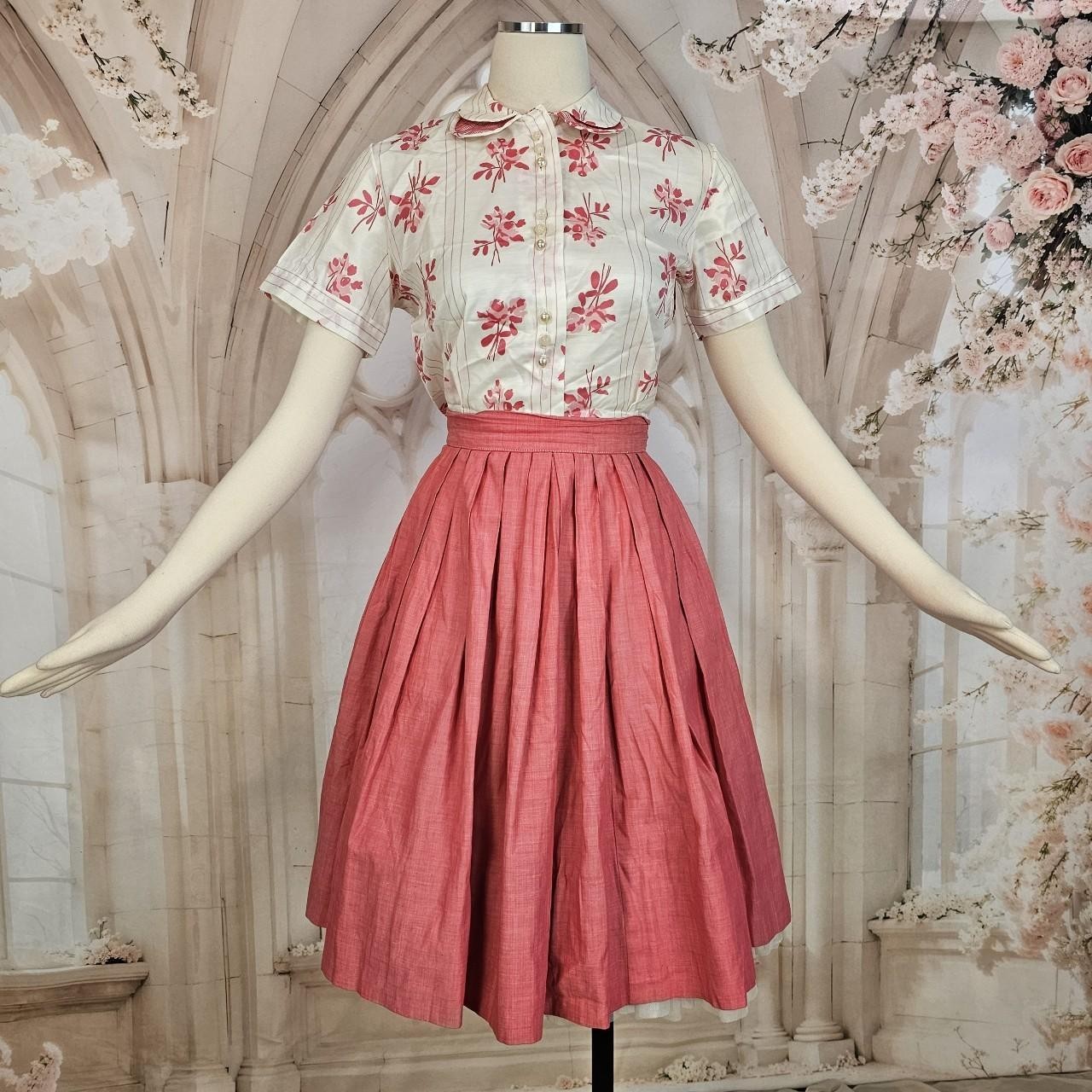 Vintage 1950s Skirt Pleated Pink Circle Skirt Retro Pinup Rockabilly Metal…