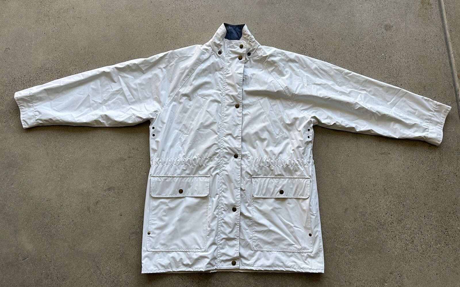 Vintage Misty Harbor Original White PVC Plaid Cotton Lined Rain Jacket Size M