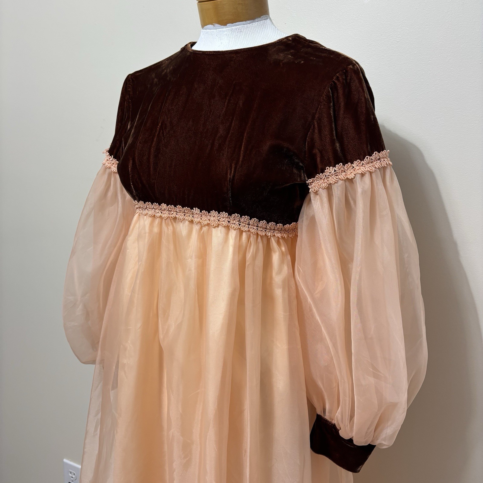 Vtg 60s Lorrie Deb Velvet Chiffon Bridgerton Renaissance Romantic Maxi Dress XS