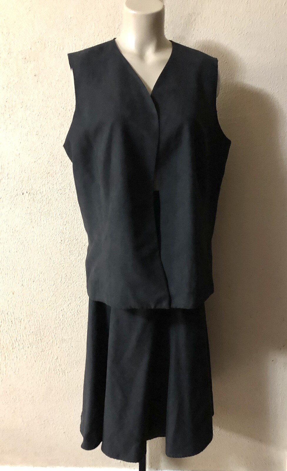Vintage Da-Rue 2 Pc Outfit Black Vest Women Size Large Skirt Sz 14 Faux Suede B2