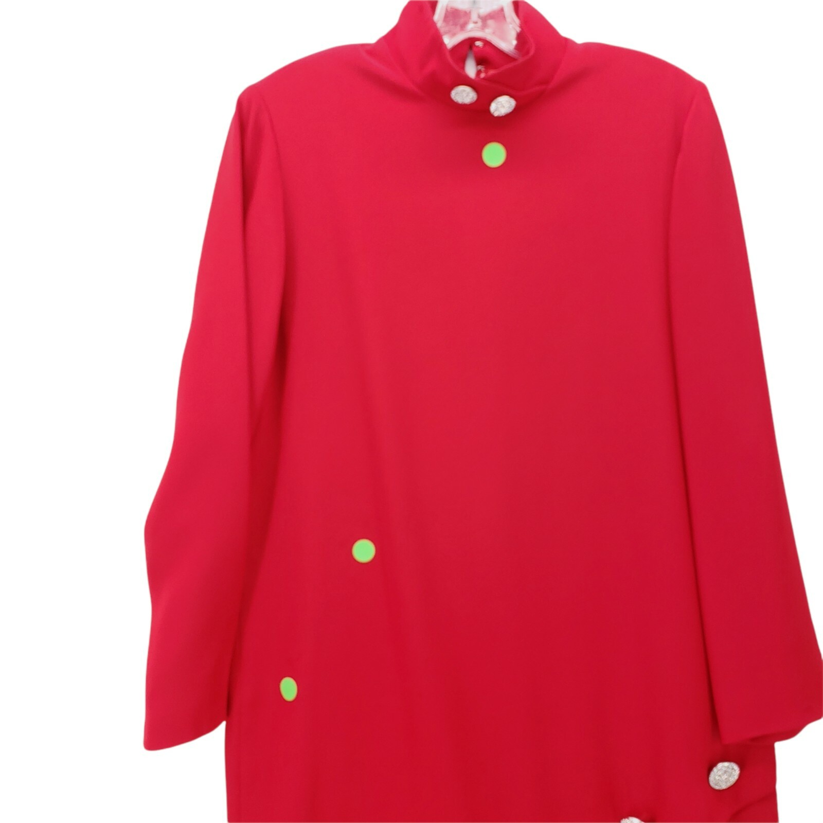 Vintage Sansappelle Bright Red Sheath Dress Rhinestone Buttons Made in USA Sz 8
