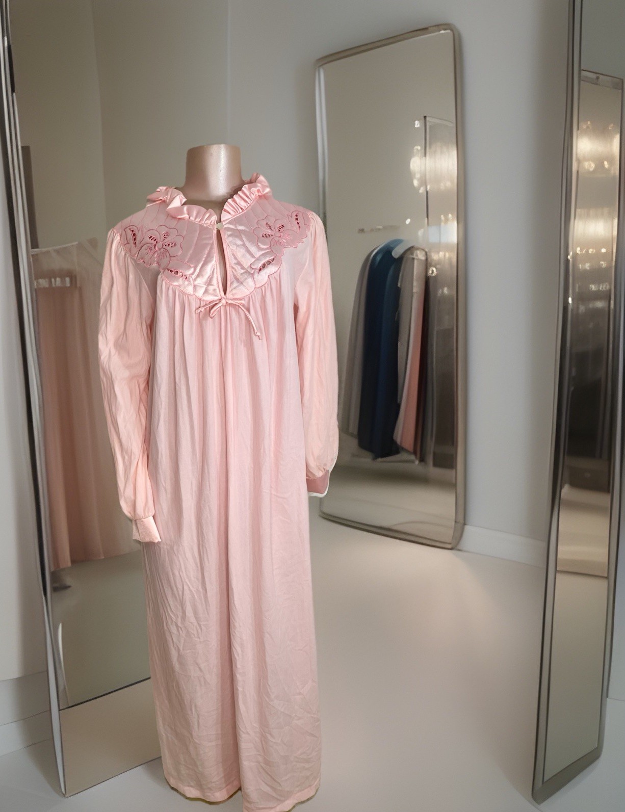 New Vintage 70’s Pinehurst Pink Granny Prairie Nightgown Long Sleeve Winter Smal