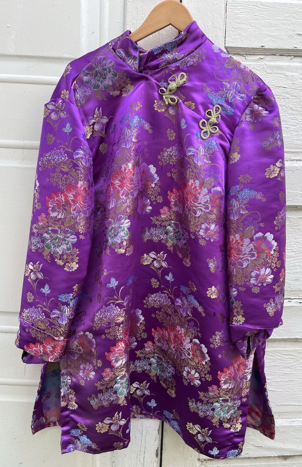 VTG Lady Cameo Purple Floral Brocade Asian Jacket Top Frog Closures 70s 80s Sz M