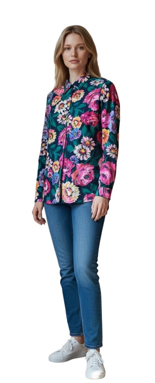 Vintage 60-70s MOD Silky Soft Shirt Sz 10 by Lady Manhattan Bright Floral Blouse