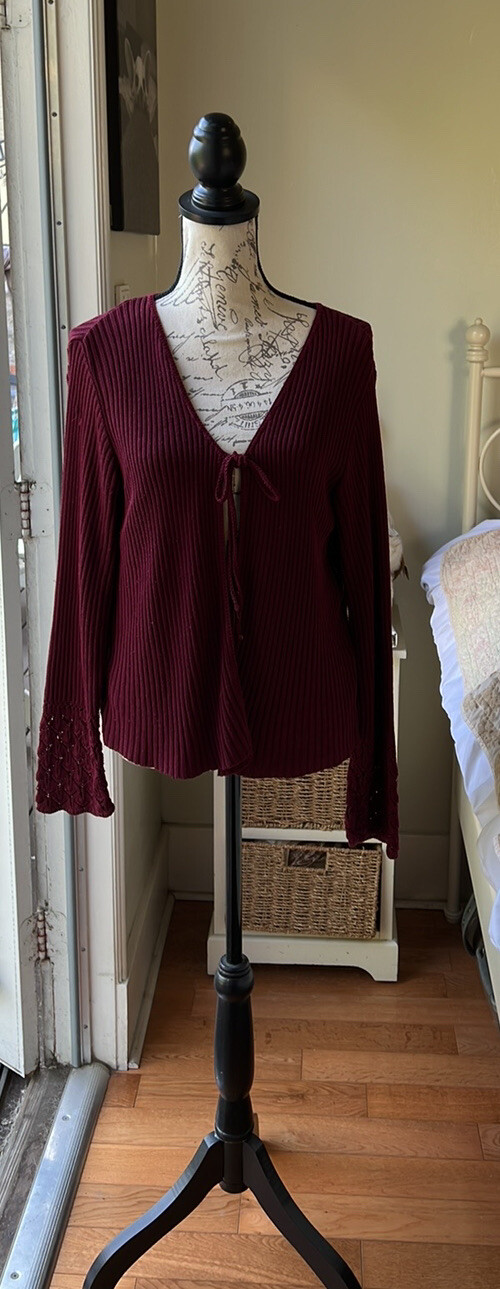 Vintage United States Sweaters made in USA maroon tie cardigan women size M