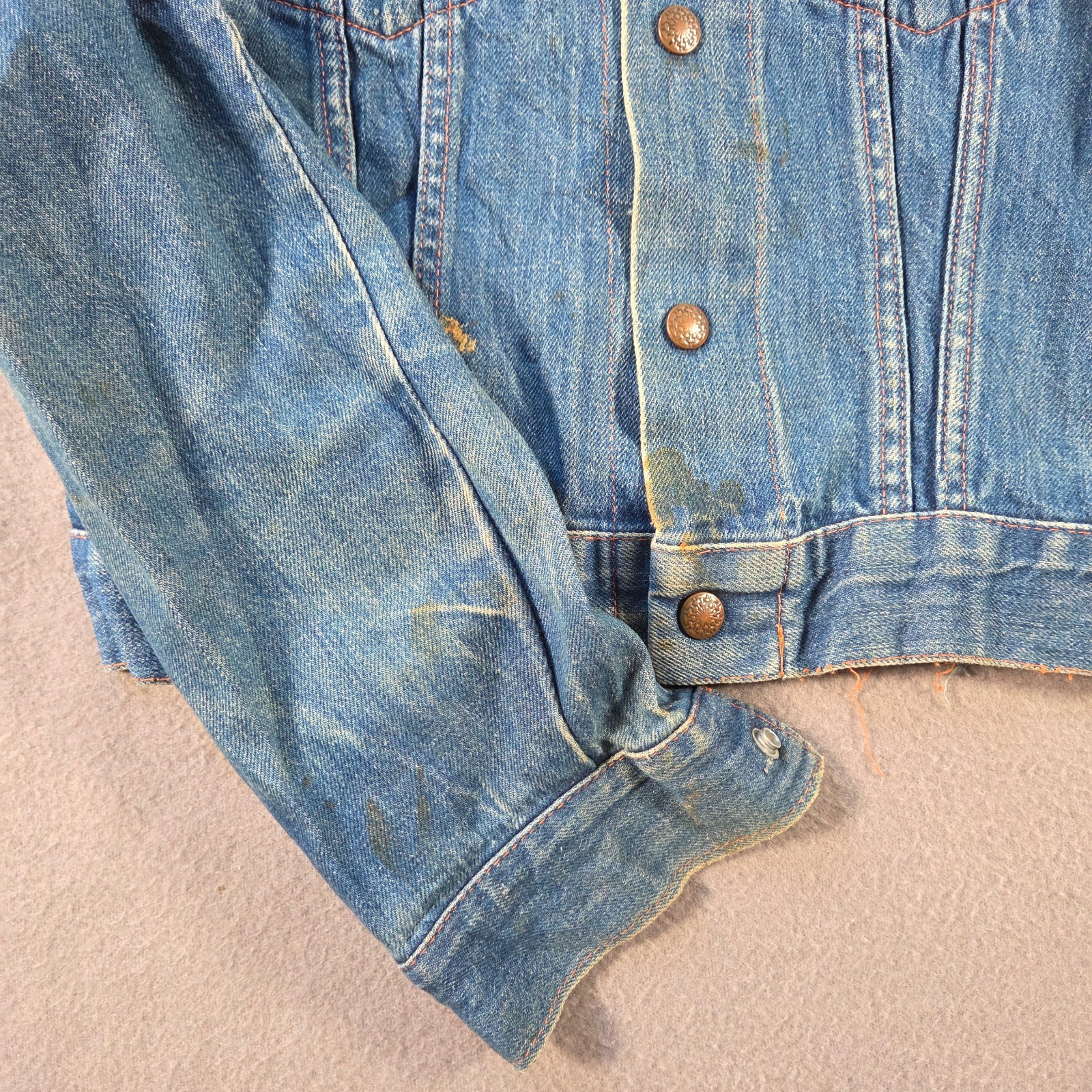 Vintage Sears Jacket Womens Small Denim Snap Put On Shop 80s Workwear Distressed