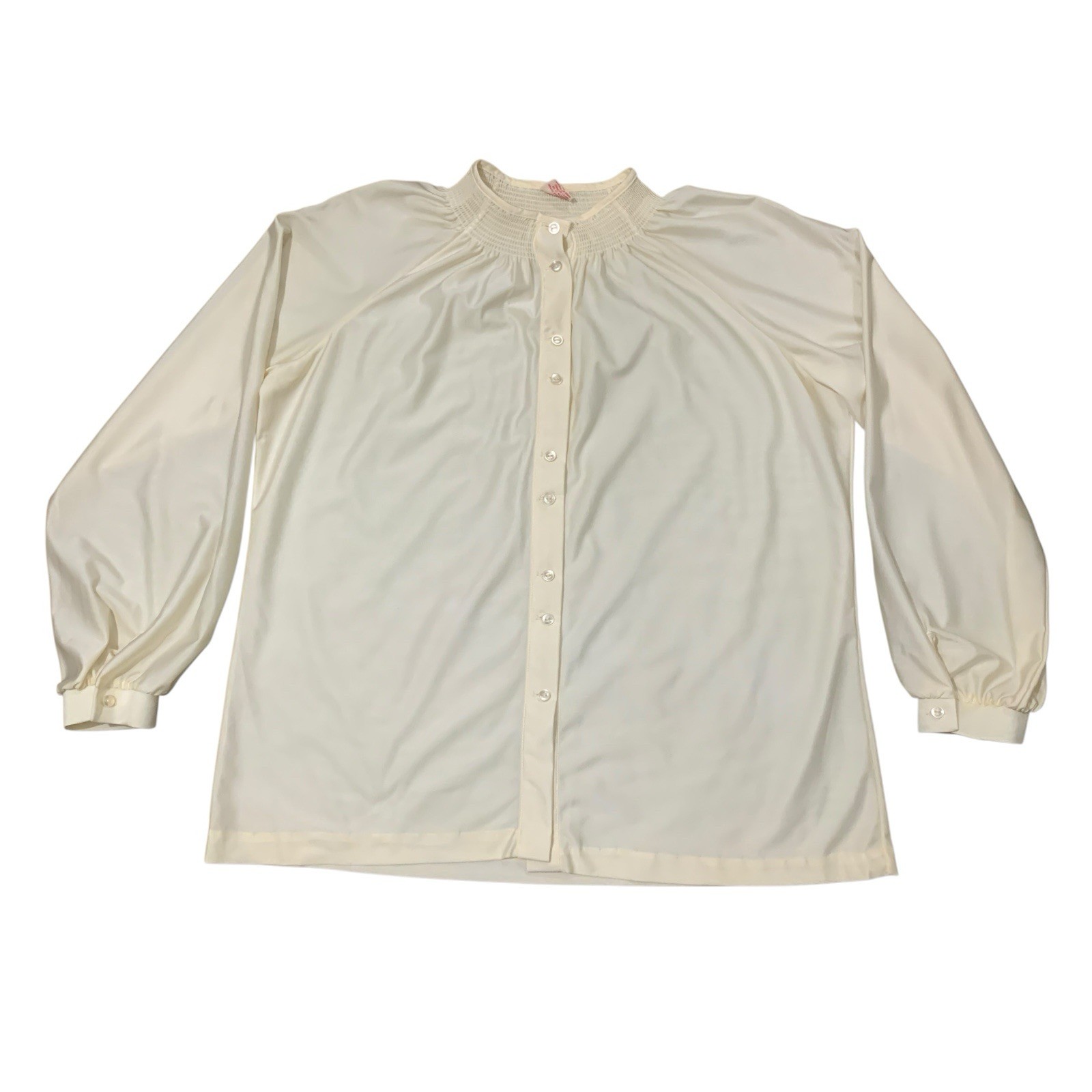 Vintage Styled by Sybil Blouse Button Shirt Size 17 / 18 Ivory 70s Long Sleeve
