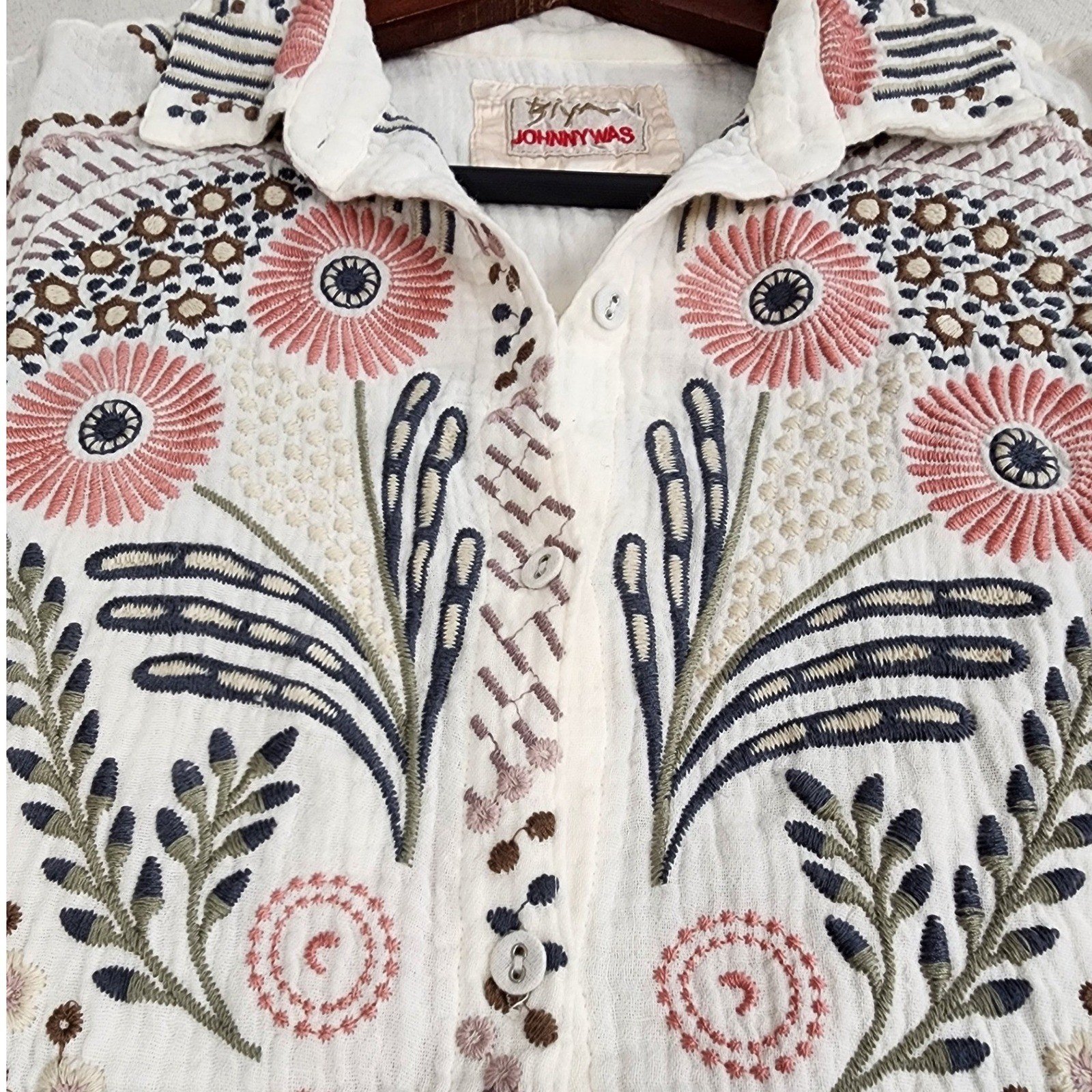 Johnny Was Palladium Floral Embroidered Quilted Top Boho Cottagecore Whimsigoth