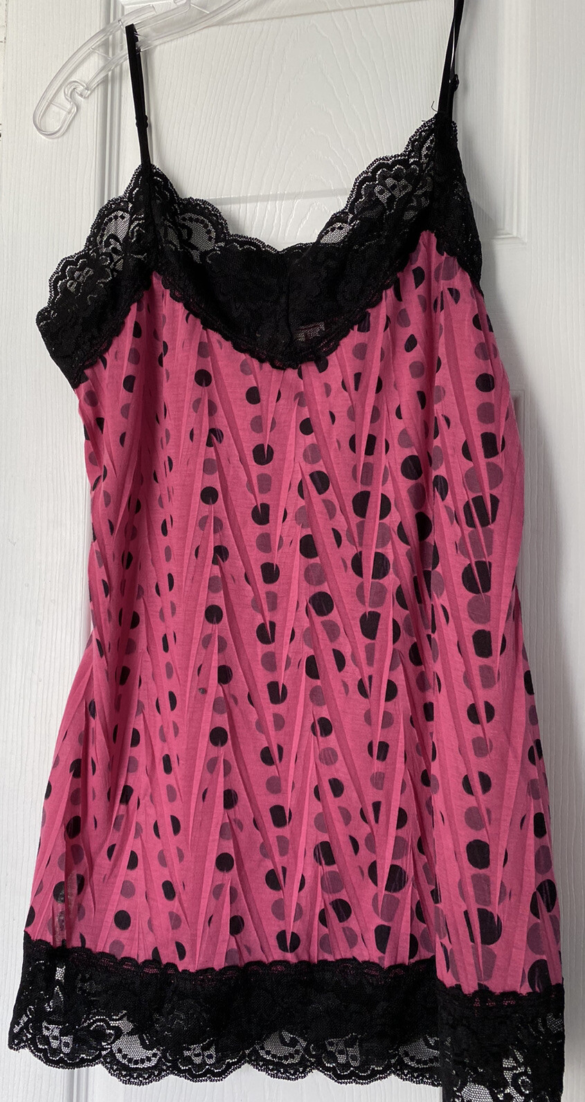 VOL 1 Vintage Cami Nightie Pink Black Lace Size Large 1970’s