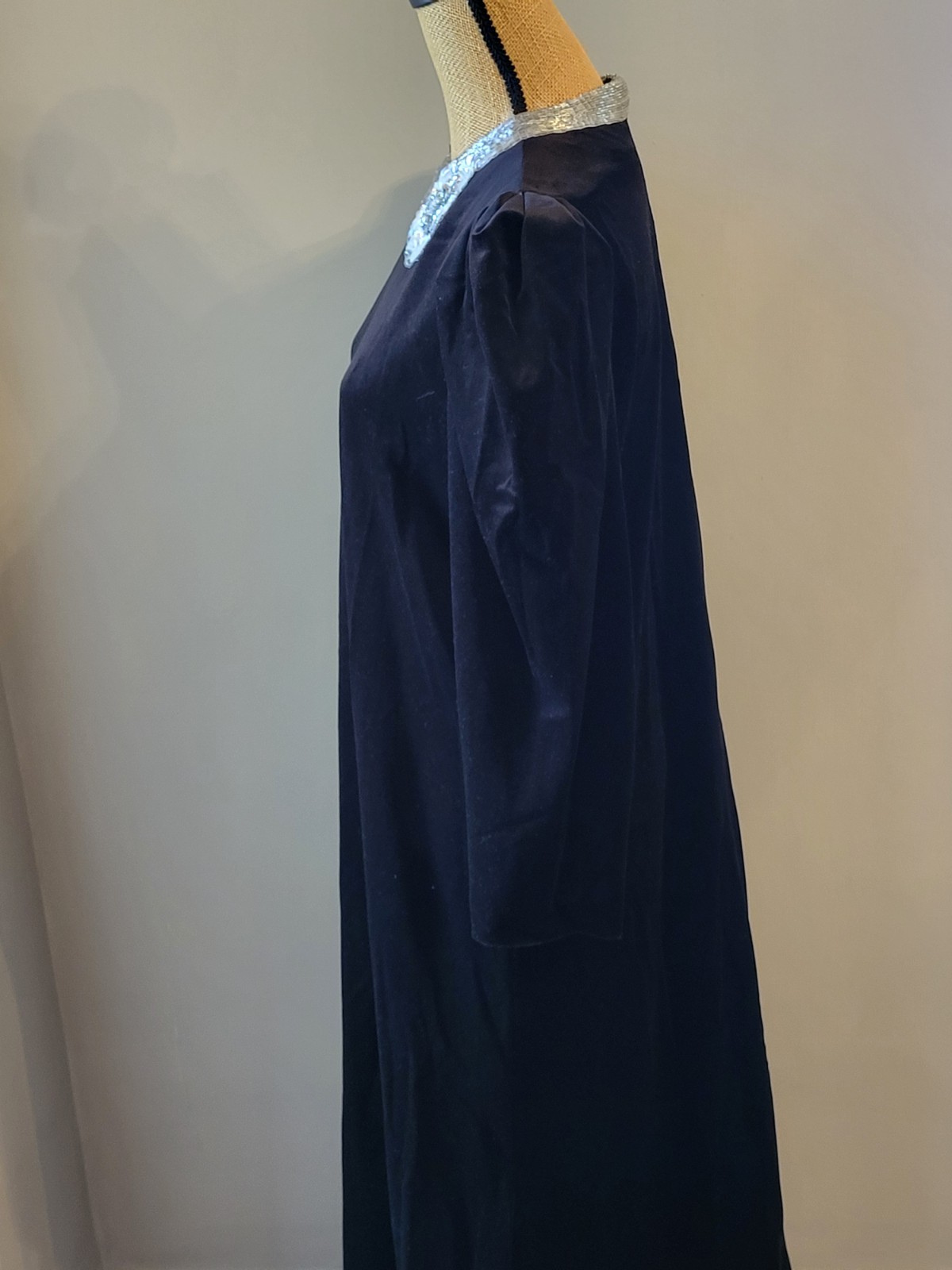 David Brown Vintage Black Velour Dress With Silver Sequined Neckline Medium