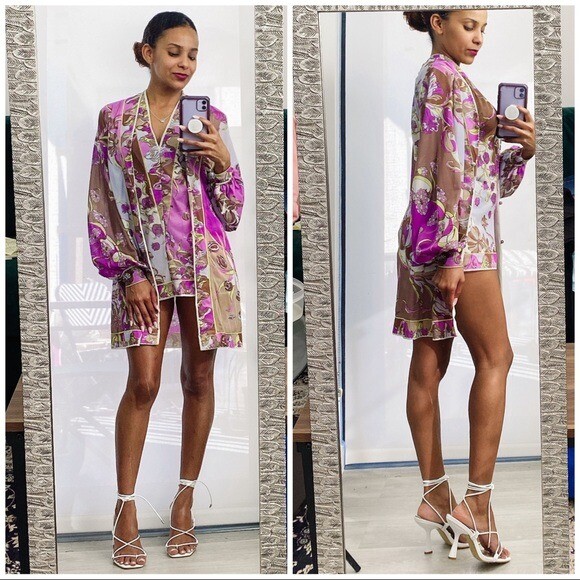 VTG 60’s Emilio Pucci Mod Psychedelic Print Brown Purple Green Floral Set S