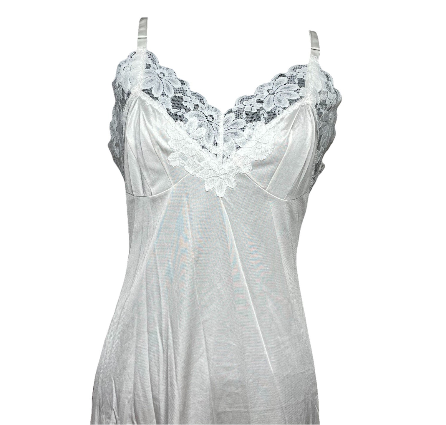 Vintage Lorraine Full Slip Size 36 Silky White Satin Nylon and Lace Lingerie