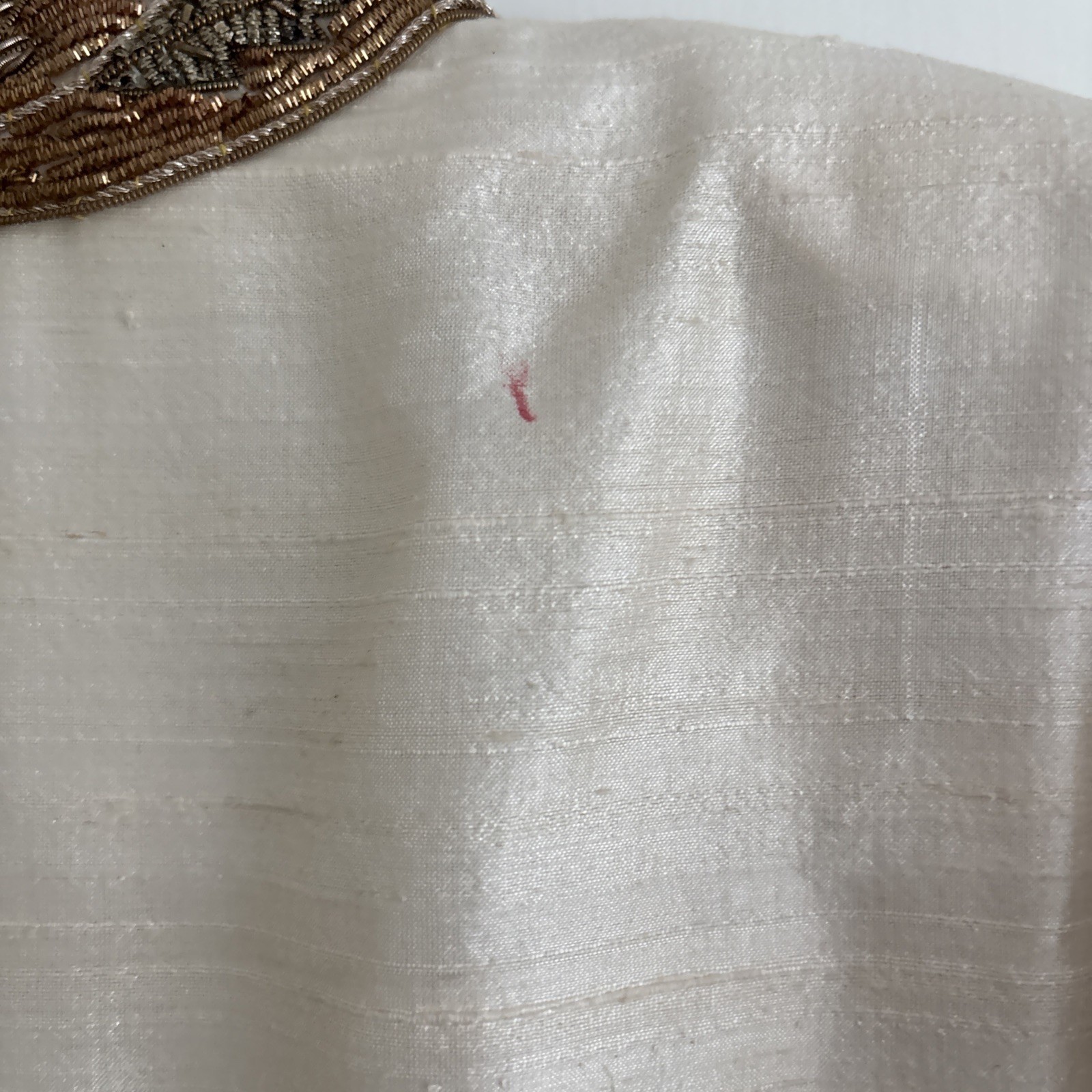 India Formal Beaded Evening Jacket Womens Small Silk Vintage Cream Gold 80s