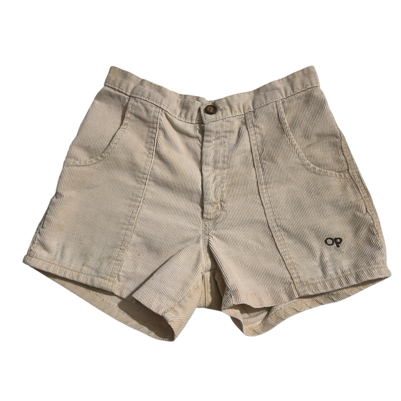 Vintage 70s OP Ocean Pacific Corduroy Cords Shorts In Tan Talon Zipper 24&Prime;