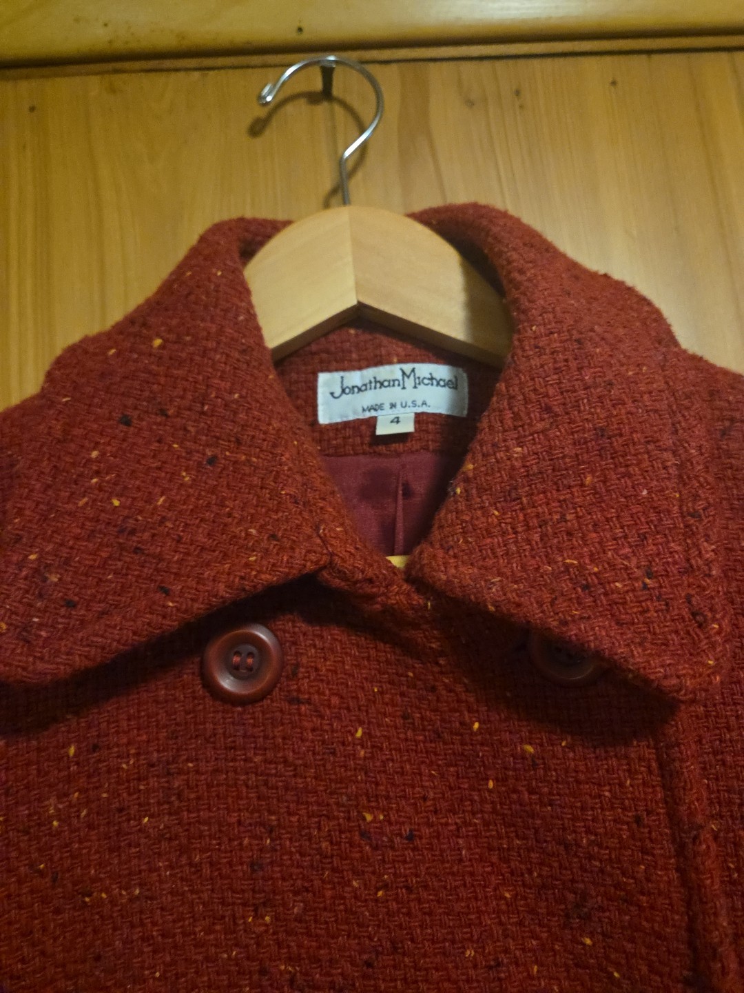 True Vintage Jonathan Michael 70s 80s Size 4 Blended Wool Button Red Coat 19×24