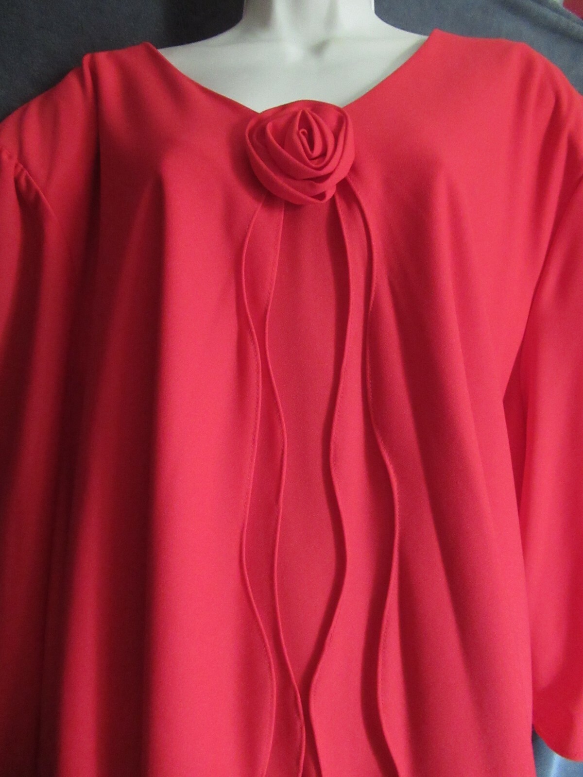 80&rsquo;s Vintage Risa Ann Vixen Red Poly Knit Rosette Draped Plus Size Party Dress